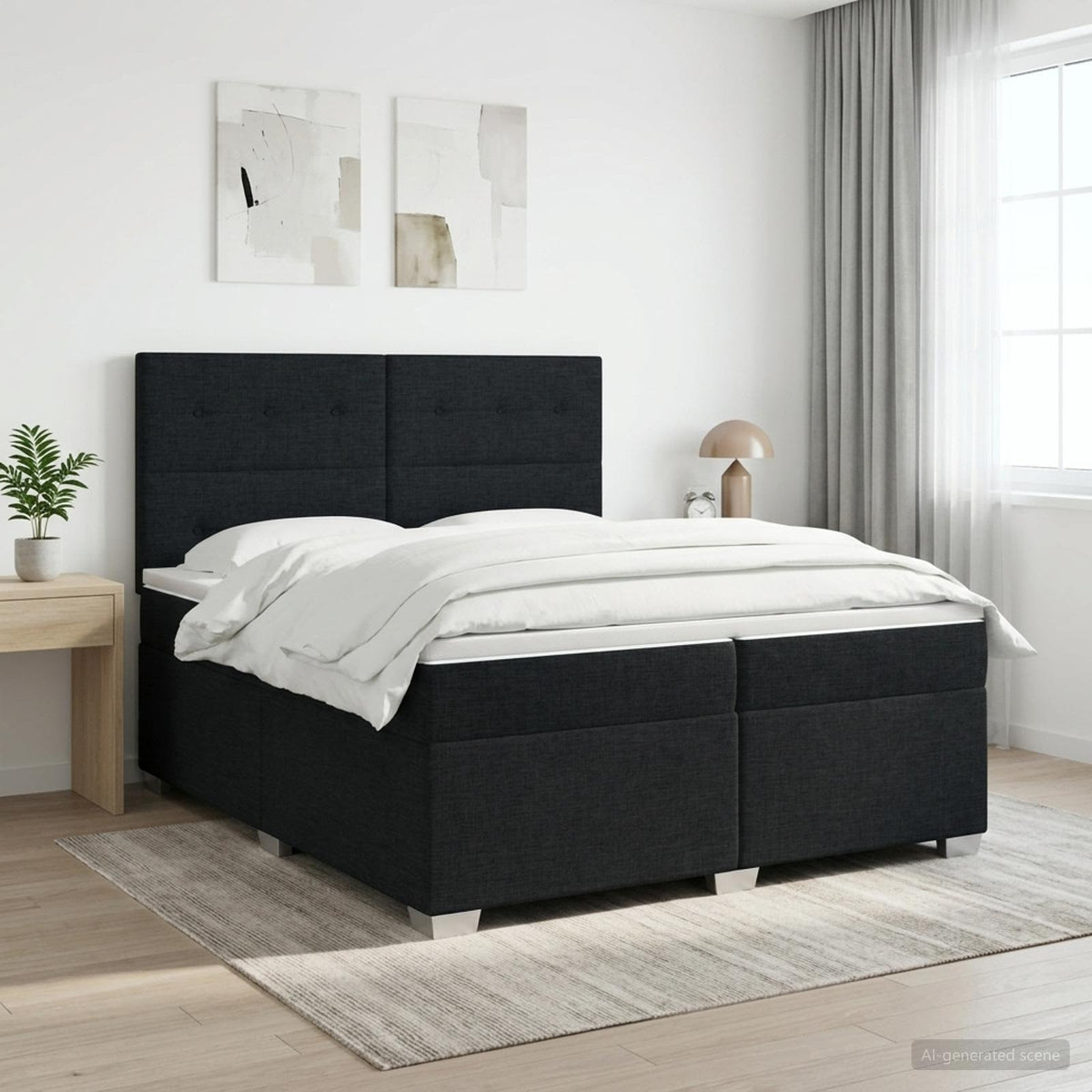 Κρεβάτι box spring με στρώμα Μαύρο 200 x 200 cm Ύφασμα - Pakobazaar