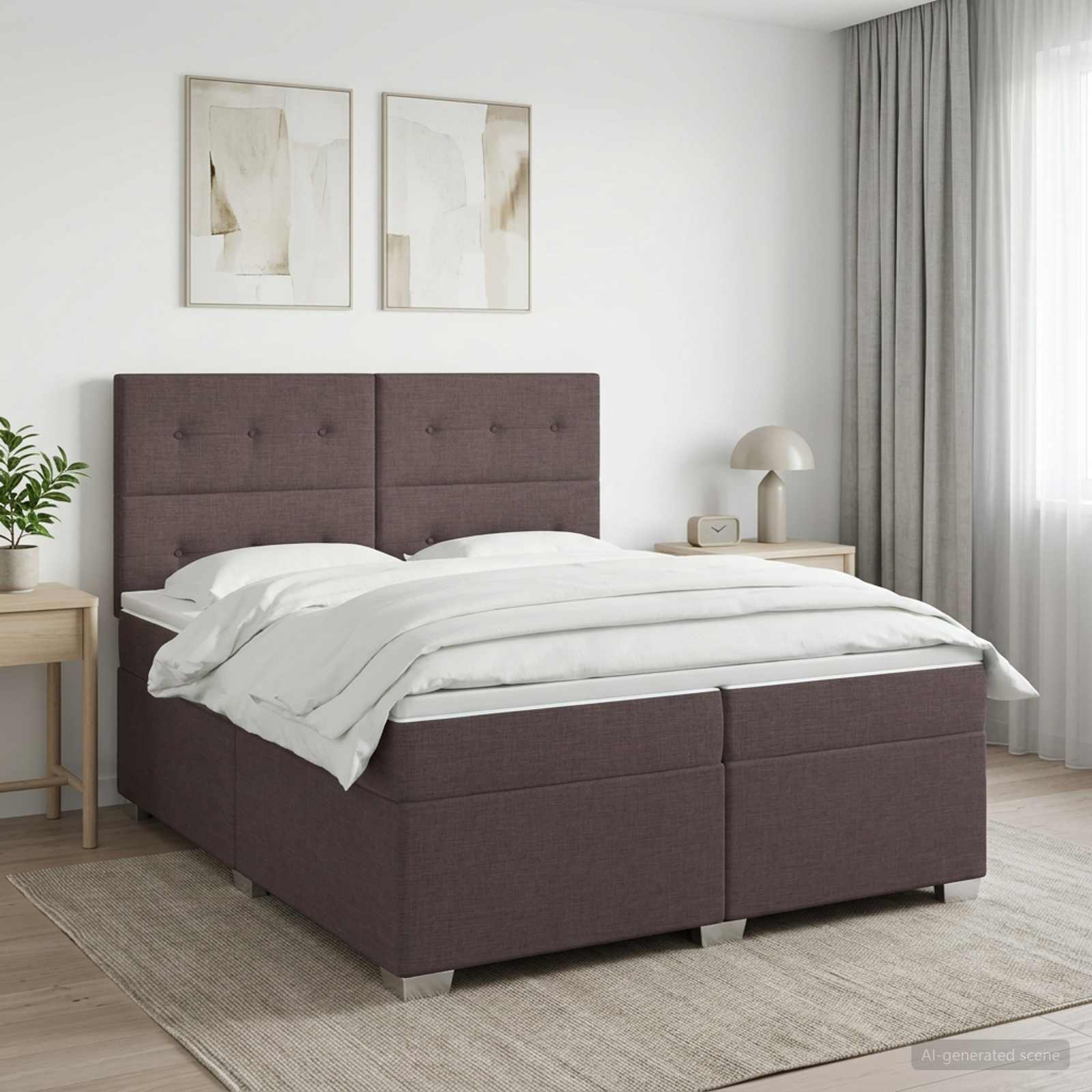 Κρεβάτι box spring με στρώμα Σκούρο Καφέ 200 x 200 cm Ύφασμα
