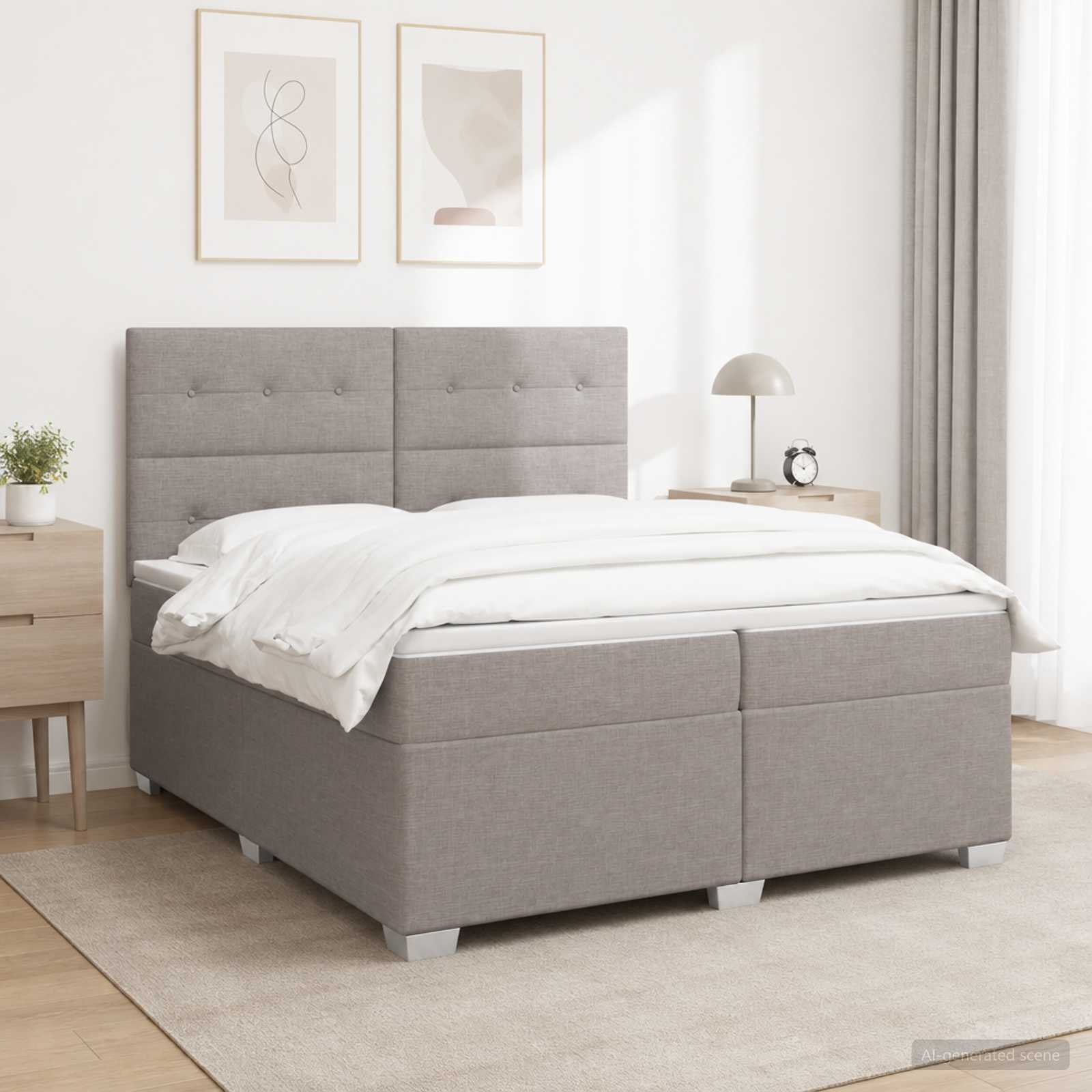Κρεβάτι box spring με στρώμα Taupe 200 x 200 cm Ύφασμα - Pakobazaar