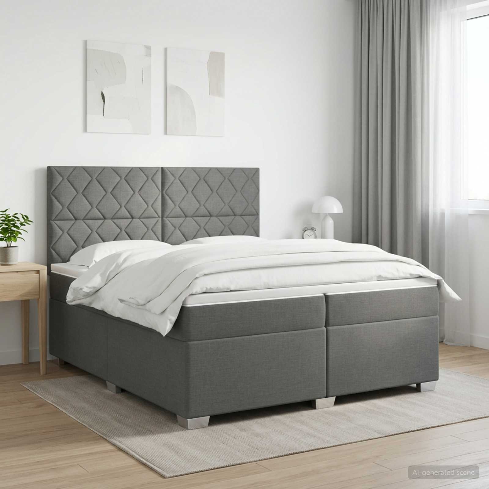 Κρεβάτι box spring με στρώμα Σκούρο Γκρι 200 x 200 cm Ύφασμα - Pakobazaar