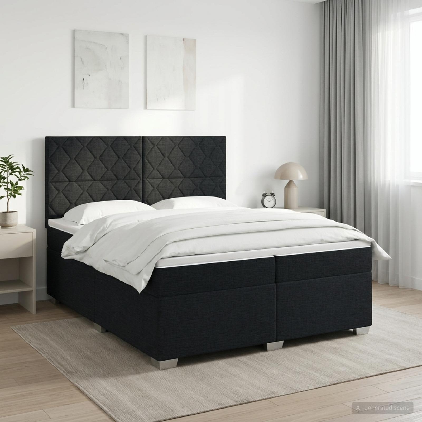Κρεβάτι box spring με στρώμα Μαύρο 200 x 200 cm Ύφασμα