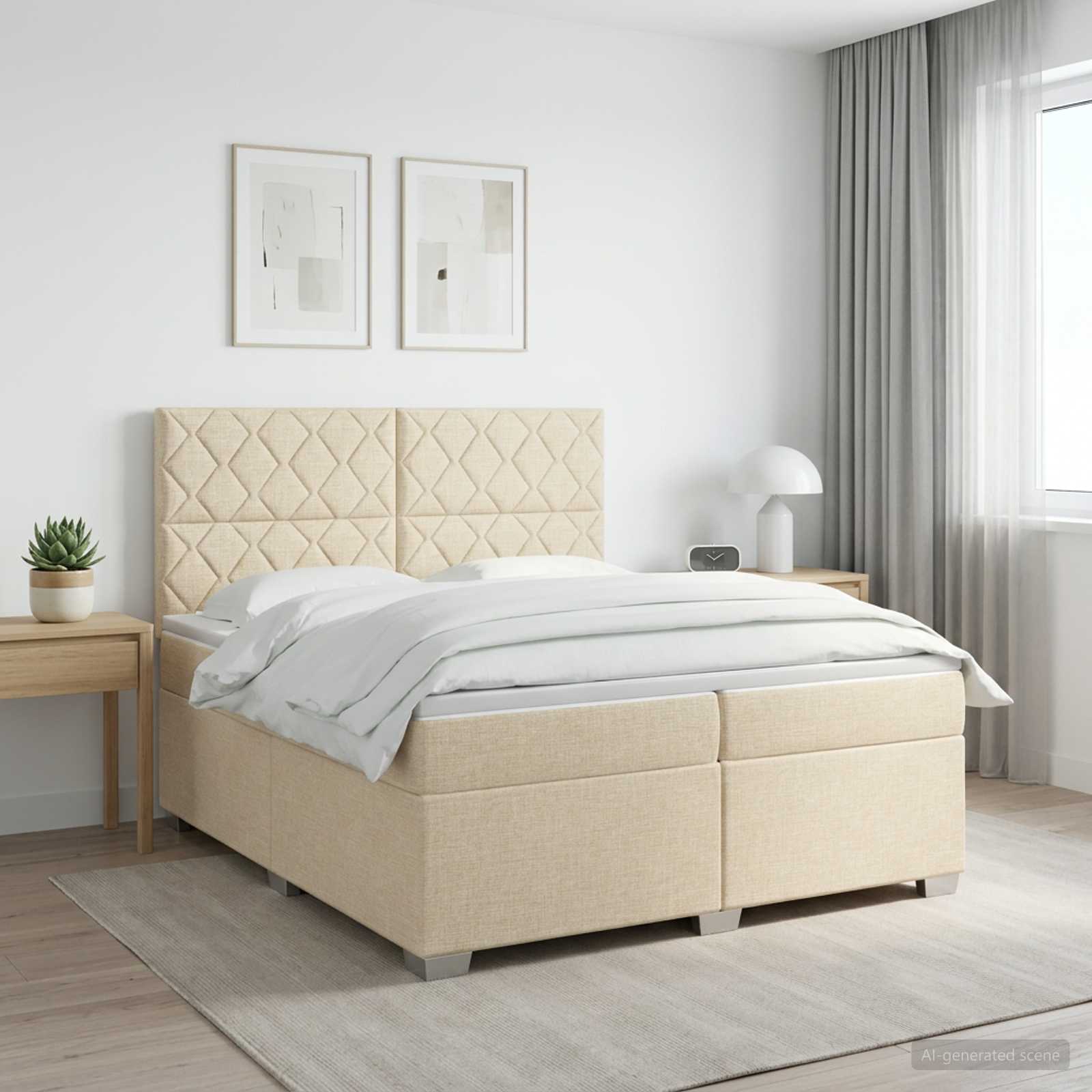 Κρεβάτι box spring με στρώμα Κρεμ 200 x 200 cm Ύφασμα - Pakobazaar