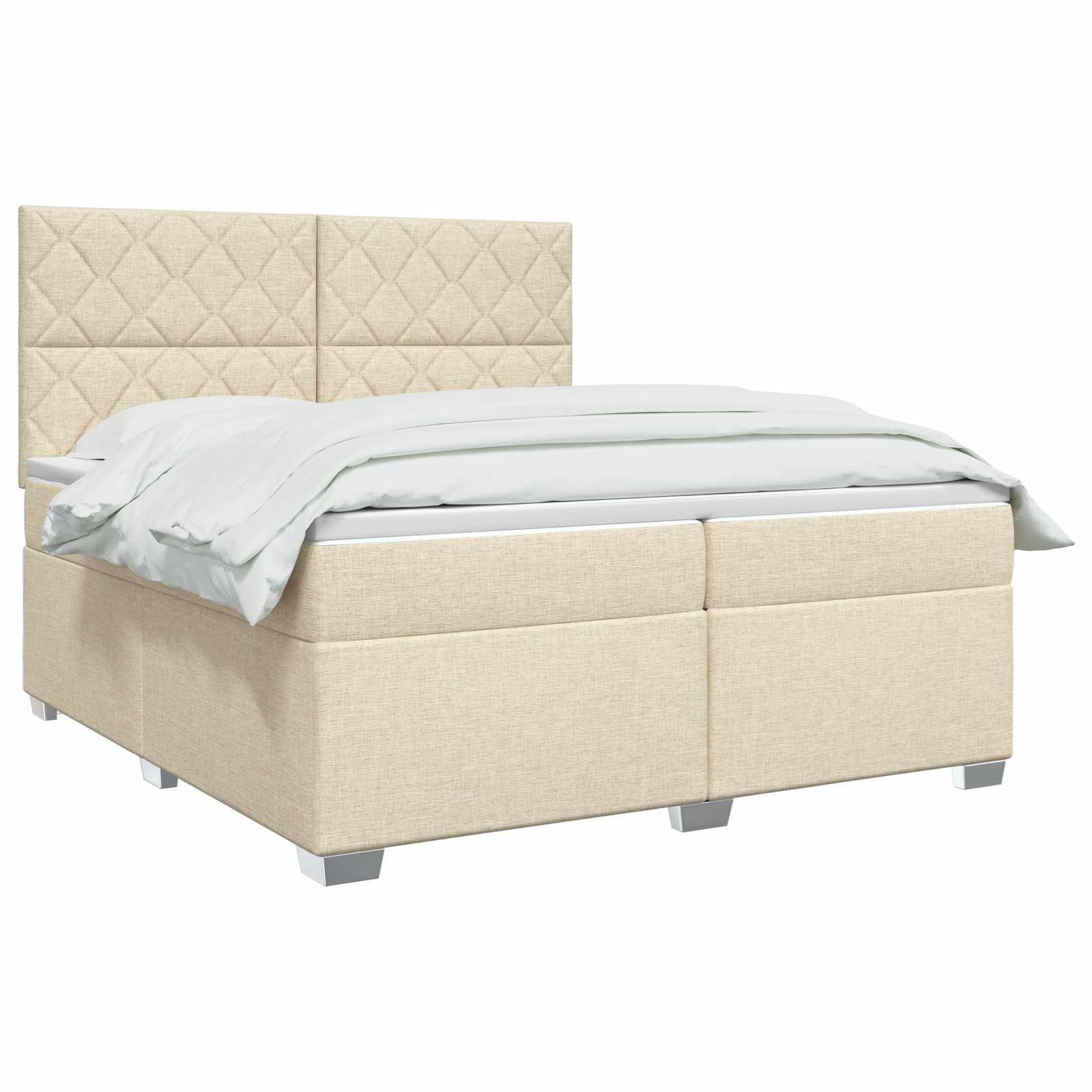 Κρεβάτι box spring με στρώμα Κρεμ 200 x 200 cm Ύφασμα - Pakobazaar