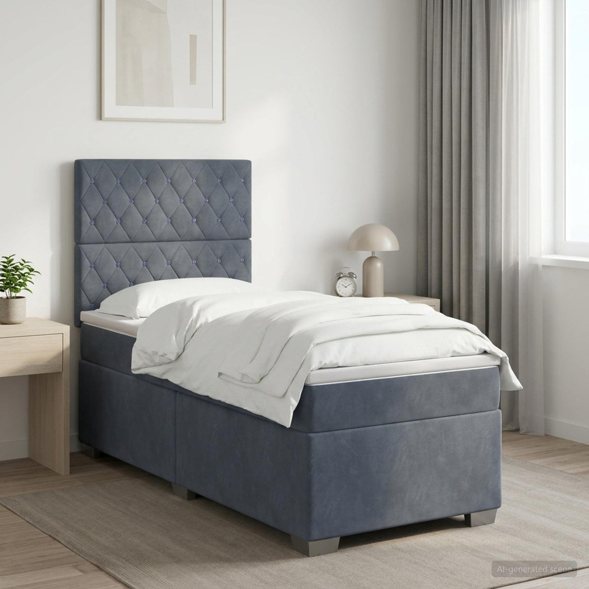 Κρεβάτι box spring με στρώμα Σκούρο Γκρι 100 x 200 cm Βελούδο - Pakobazaar