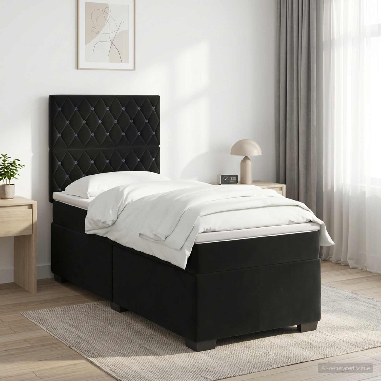 Κρεβάτι box spring με στρώμα Μαύρο 80 x 200 cm Βελούδο - Pakobazaar