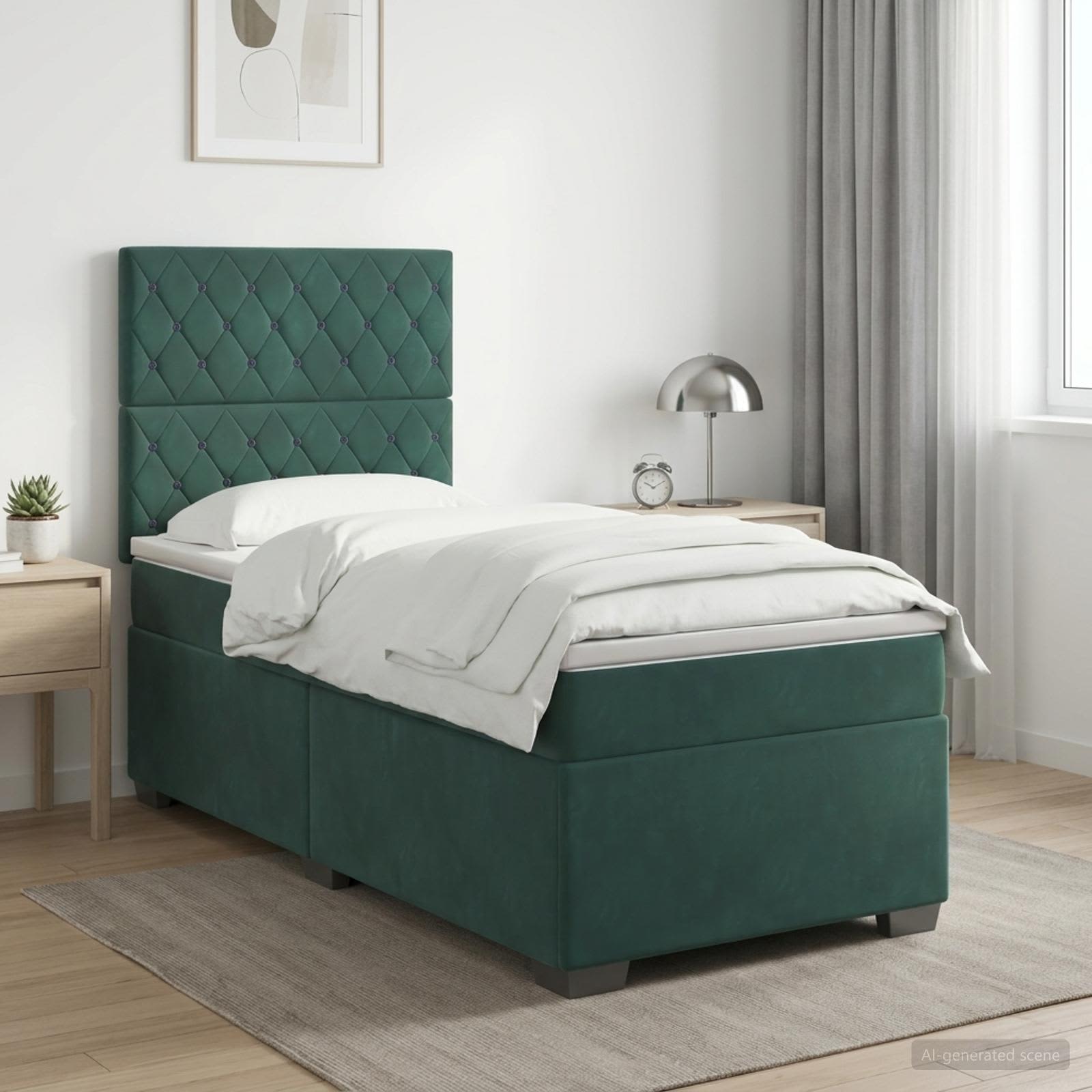 Κρεβάτι box spring με στρώμα Σκούρο Πράσινο 90 x 190 cm Βελούδο - Pakobazaar