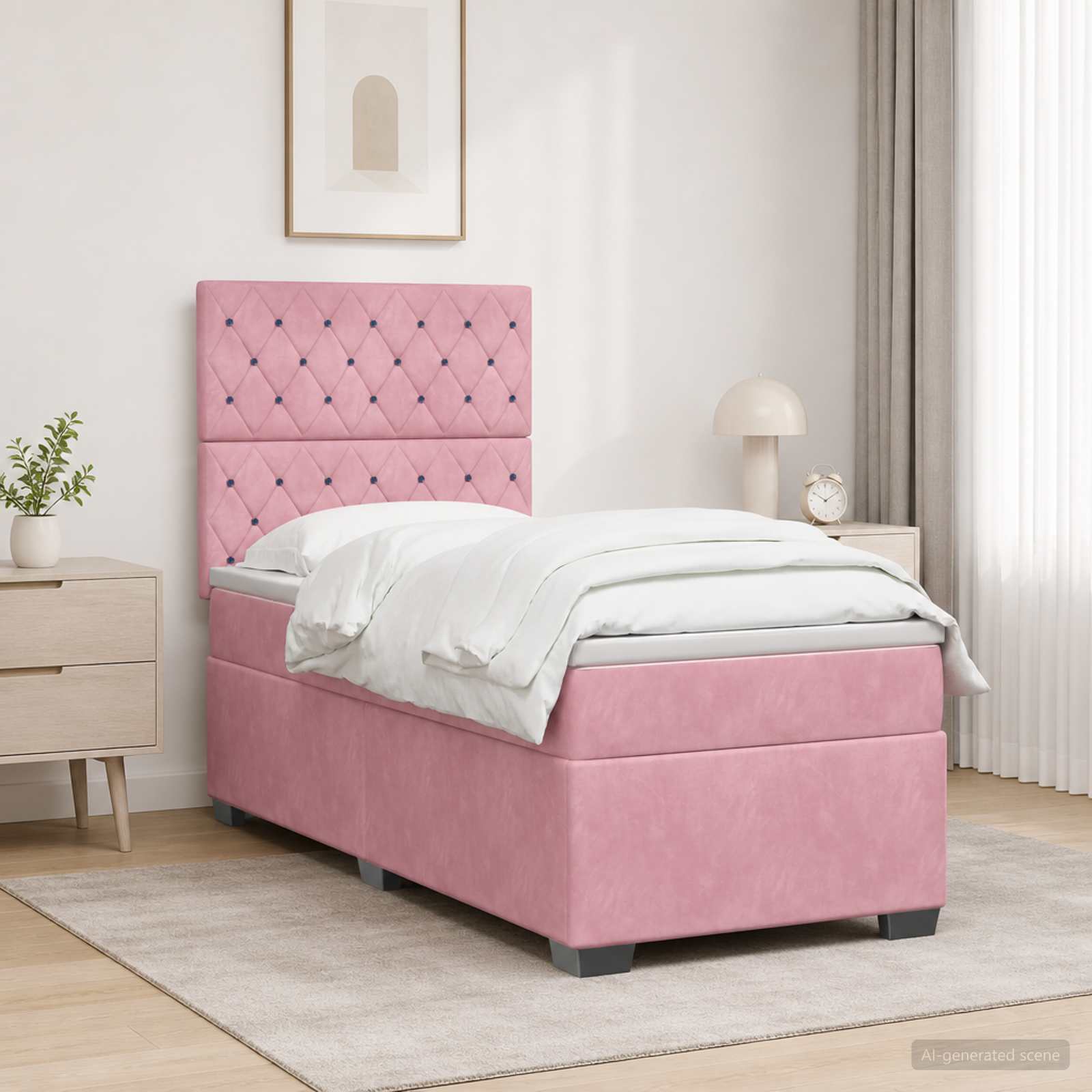 Κρεβάτι box spring με στρώμα Ροζ 90 x 190 cm Βελούδο - Pakobazaar