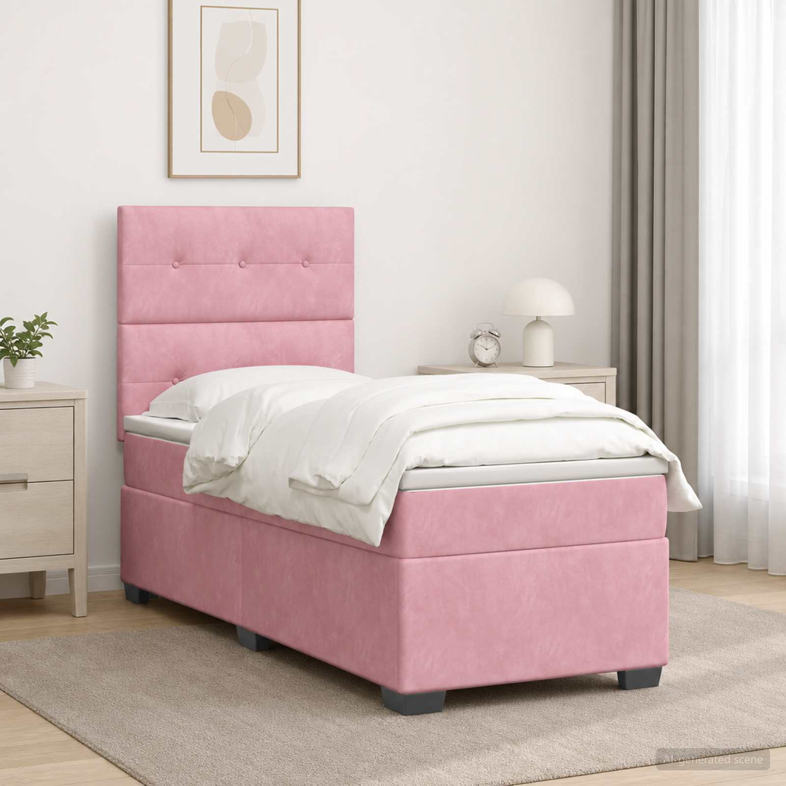 Κρεβάτι box spring με στρώμα Ροζ 90 x 190 cm Βελούδο