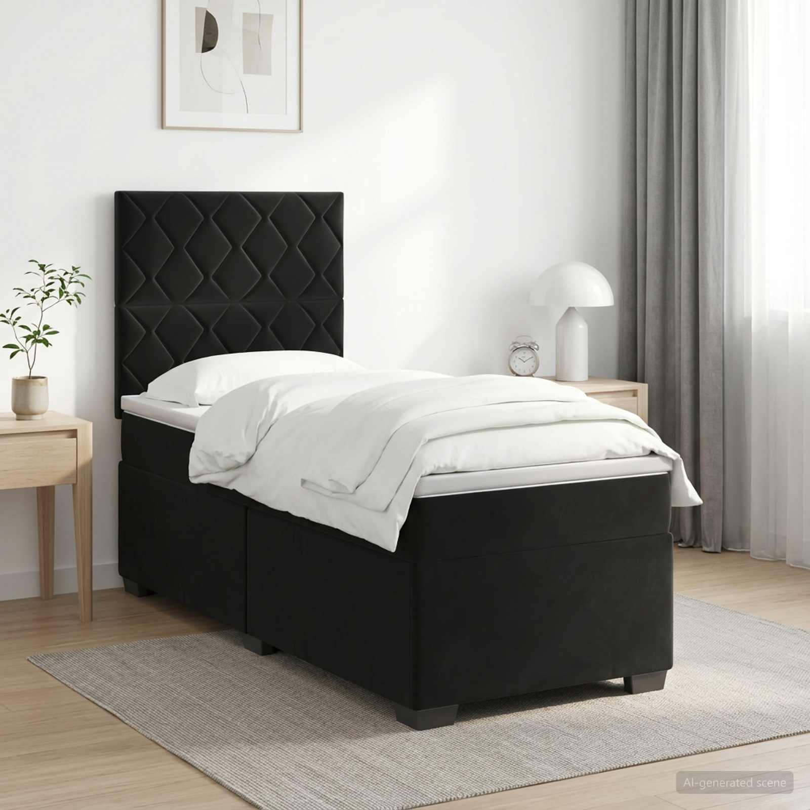Κρεβάτι box spring με στρώμα Μαύρο 100 x 200 cm Βελούδο - Pakobazaar
