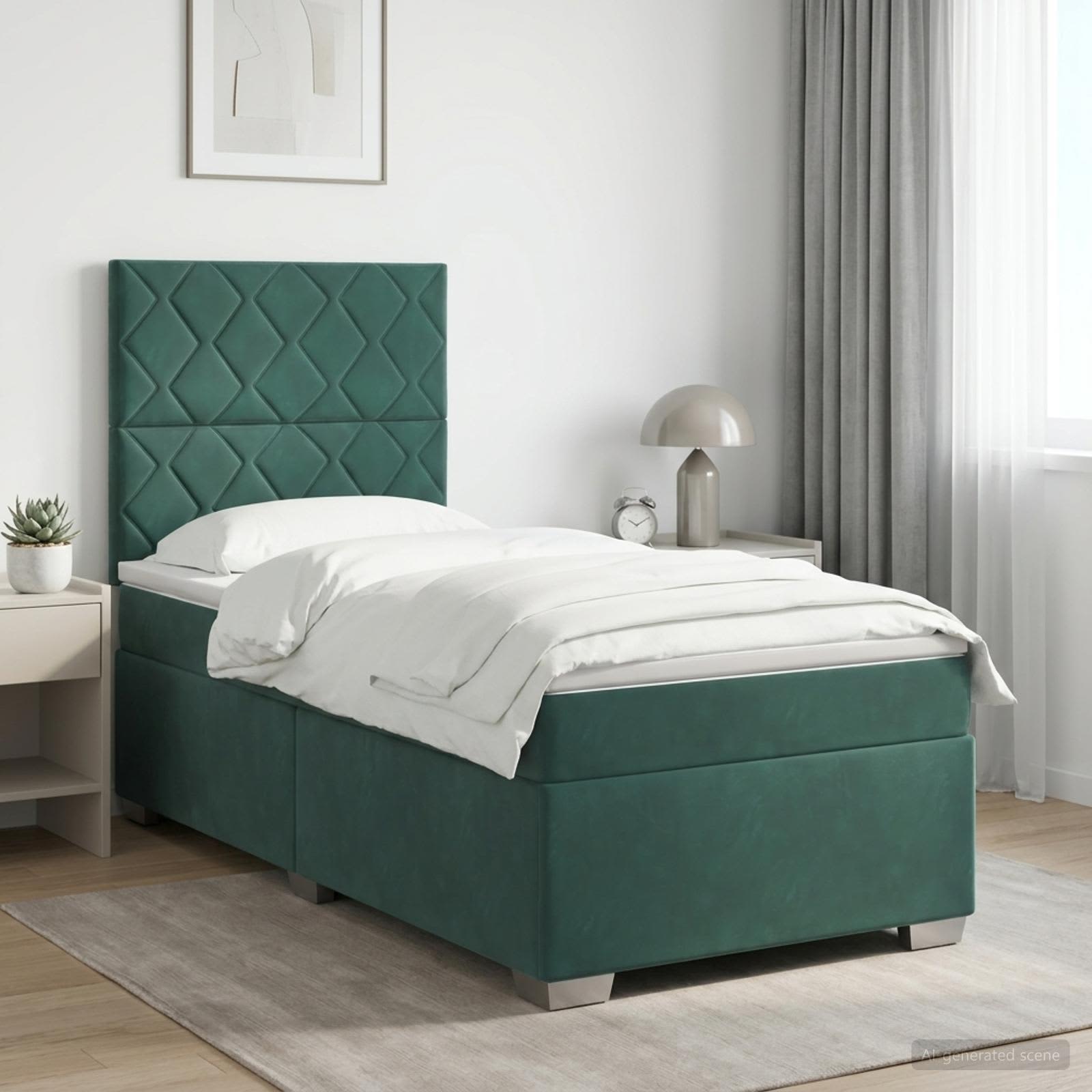 Κρεβάτι box spring με στρώμα Σκούρο Πράσινο 80 x 200 cm Βελούδο - Pakobazaar