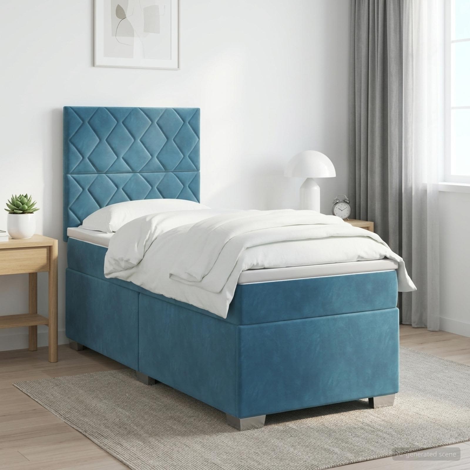 Κρεβάτι box spring με στρώμα Μπλε 80 x 200 cm Βελούδο - Pakobazaar