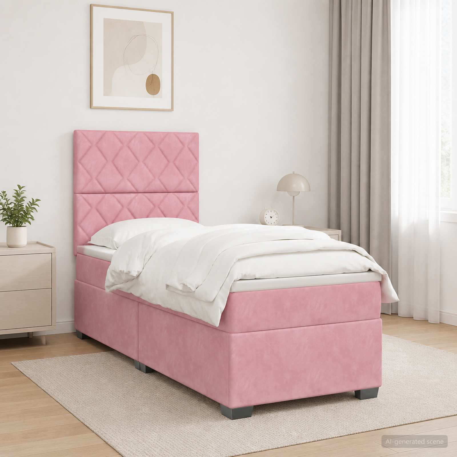 Κρεβάτι box spring με στρώμα Ροζ 100 x 200 cm Βελούδο - Pakobazaar