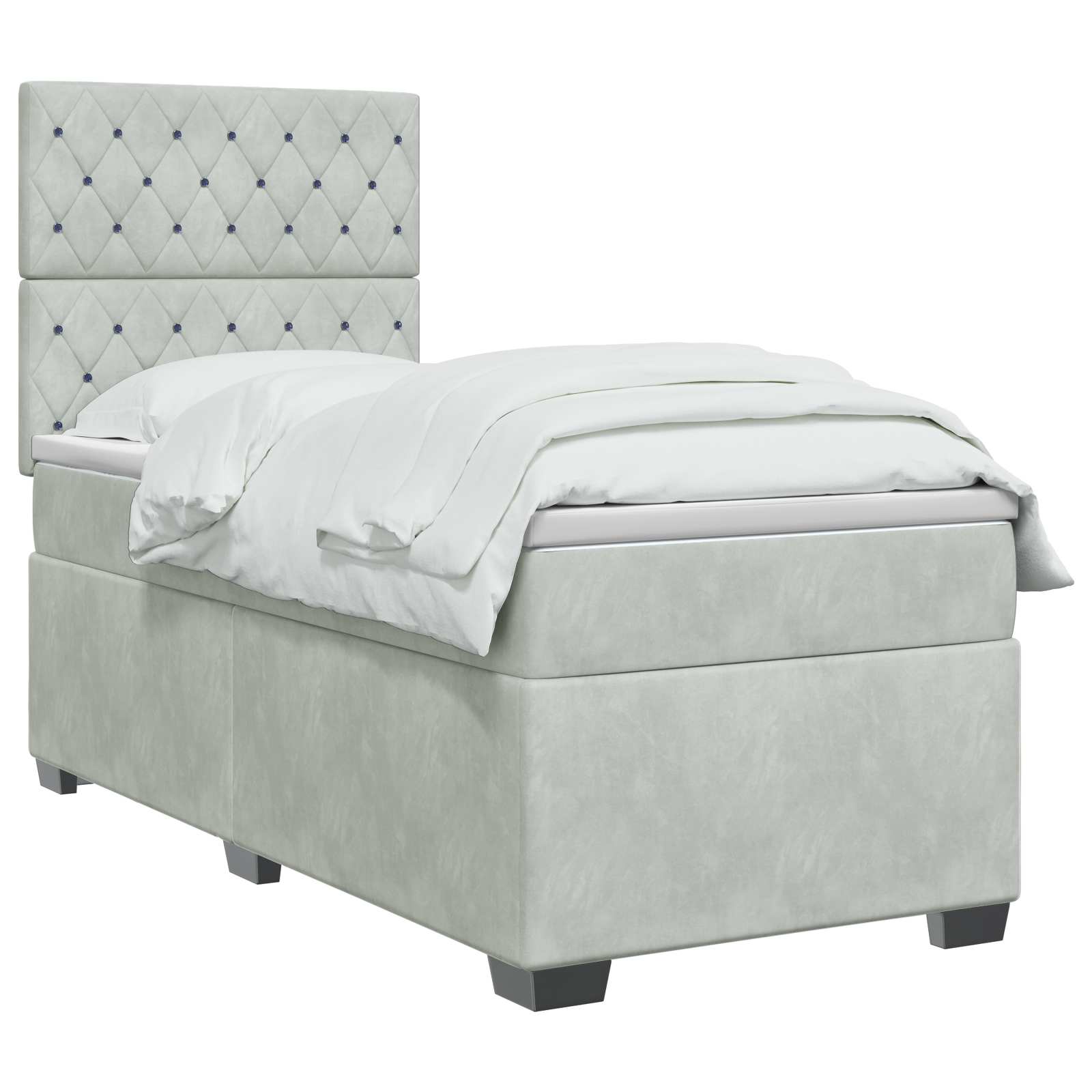 Κρεβάτι box spring με στρώμα Ανοιχτό γκρι 90 x 190 cm Βελούδο - Pakobazaar