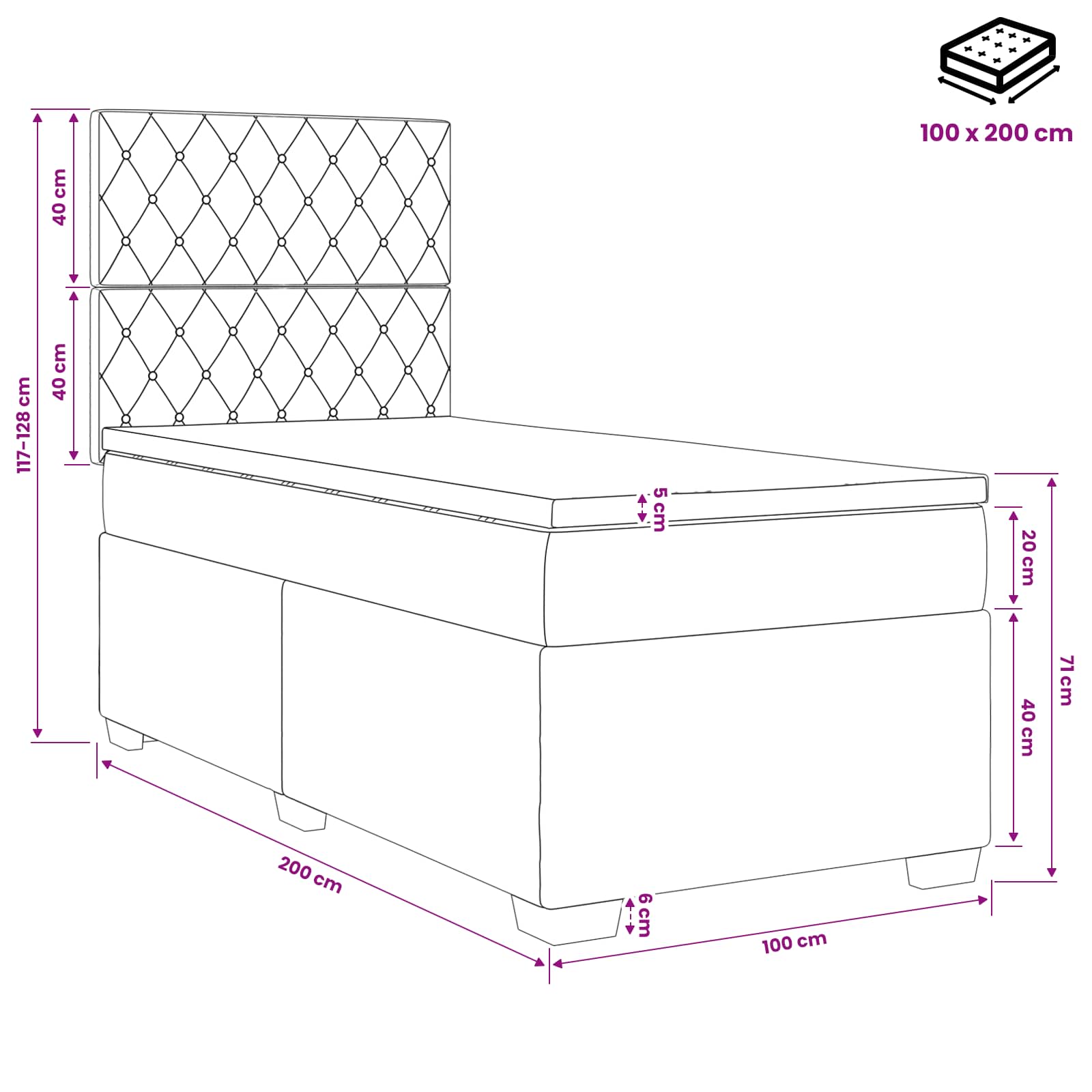 Κρεβάτι box spring με στρώμα Μπλε 100 x 200 cm Βελούδο - Pakobazaar
