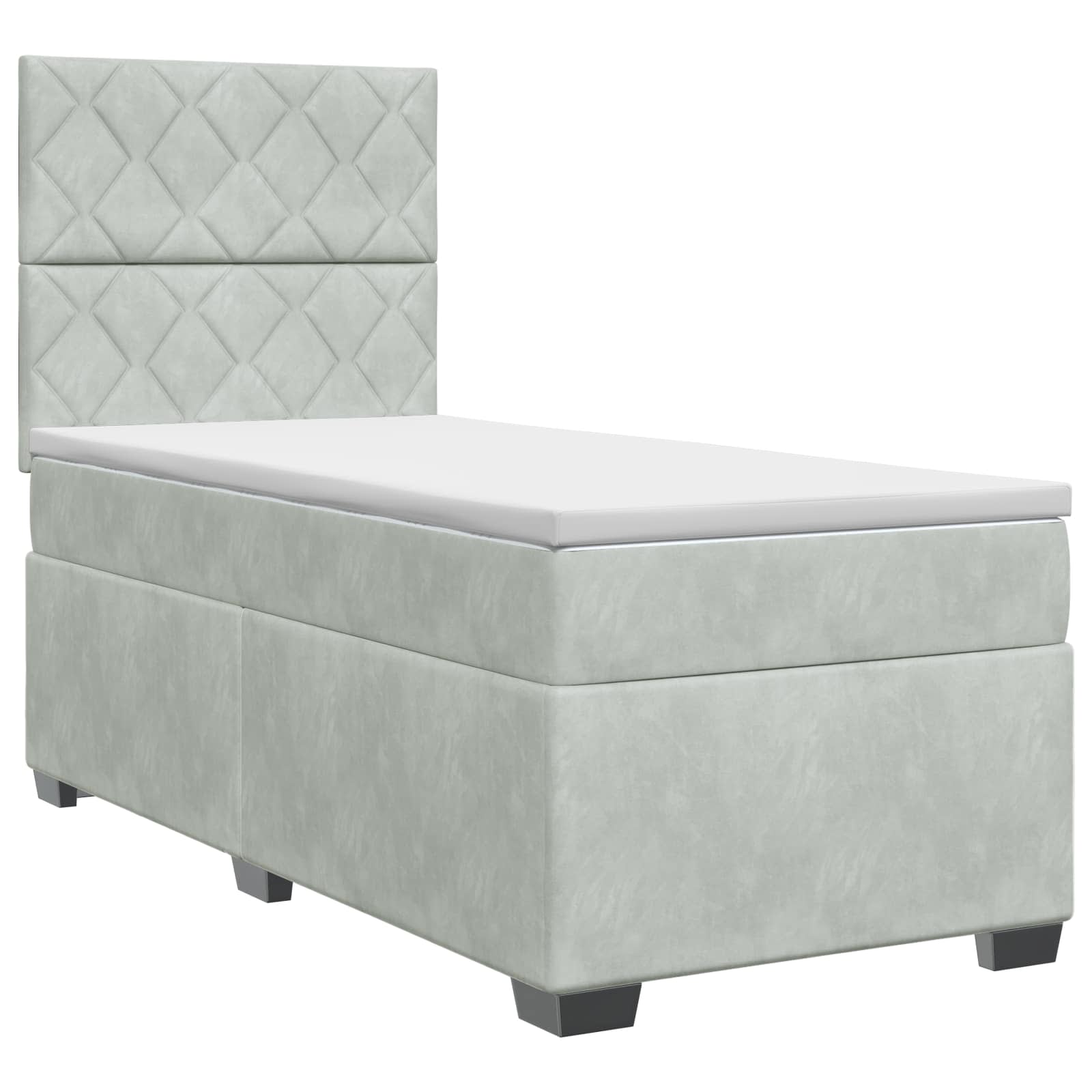 Κρεβάτι box spring με στρώμα Ανοιχτό γκρι 100 x 200 cm Βελούδο - Pakobazaar