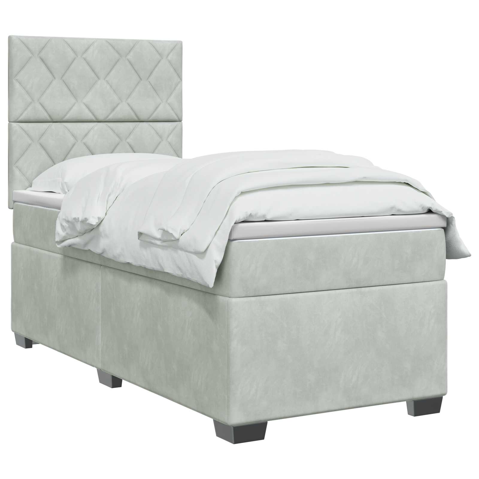 Κρεβάτι box spring με στρώμα Ανοιχτό γκρι 100 x 200 cm Βελούδο - Pakobazaar