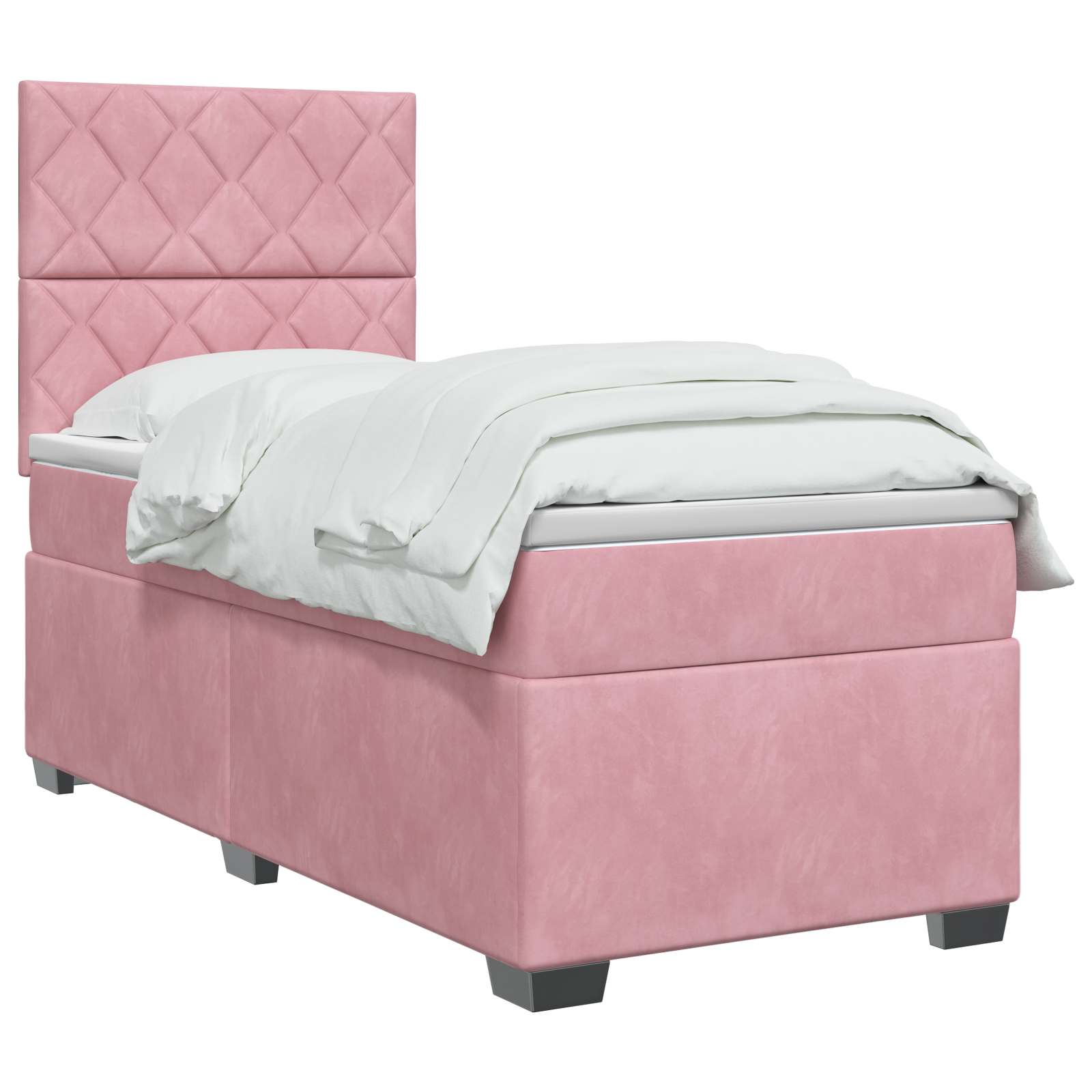 Κρεβάτι box spring με στρώμα Ροζ 100 x 200 cm Βελούδο - Pakobazaar