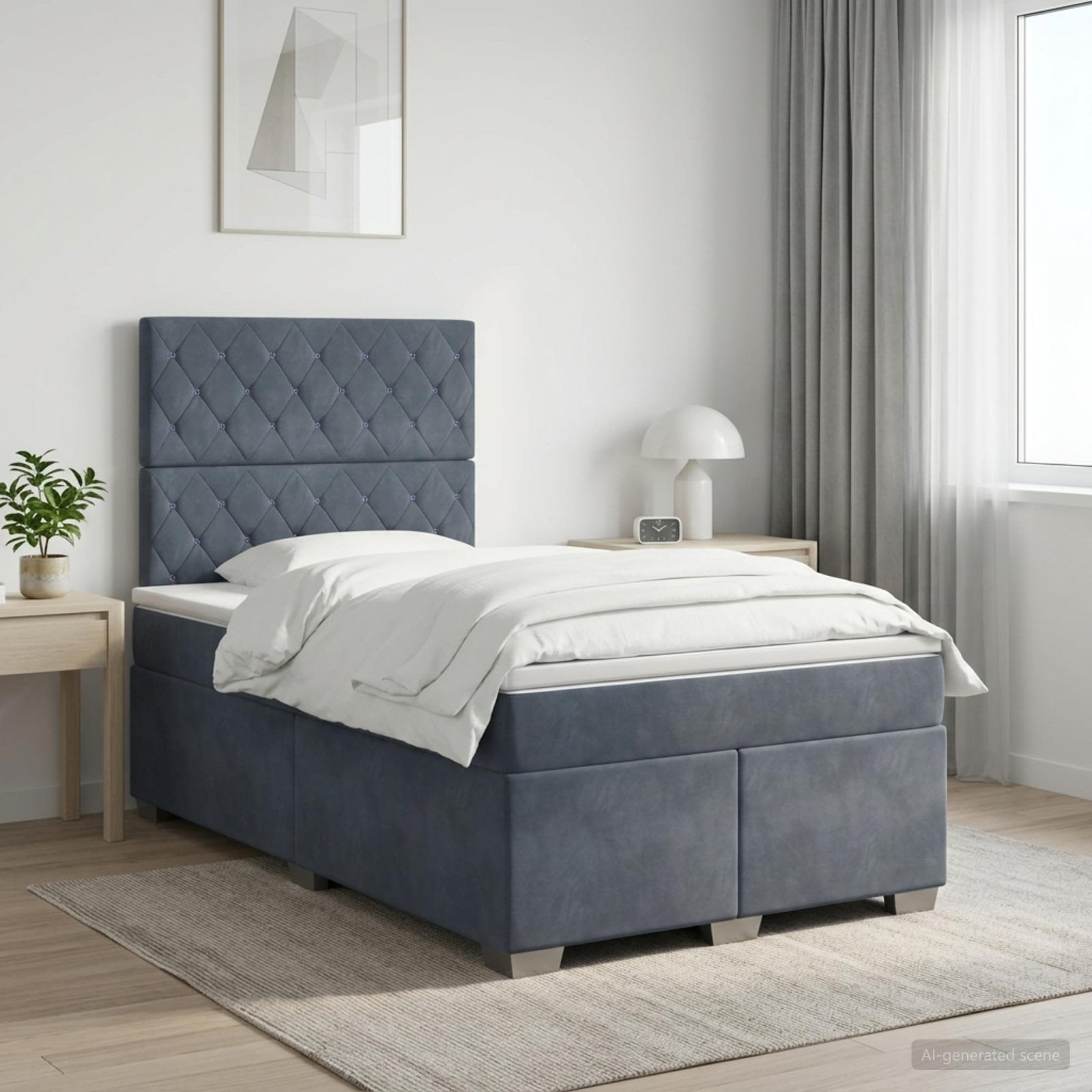 Κρεβάτι box spring με στρώμα Σκούρο Γκρι 120 x 190 cm Βελούδο - Pakobazaar