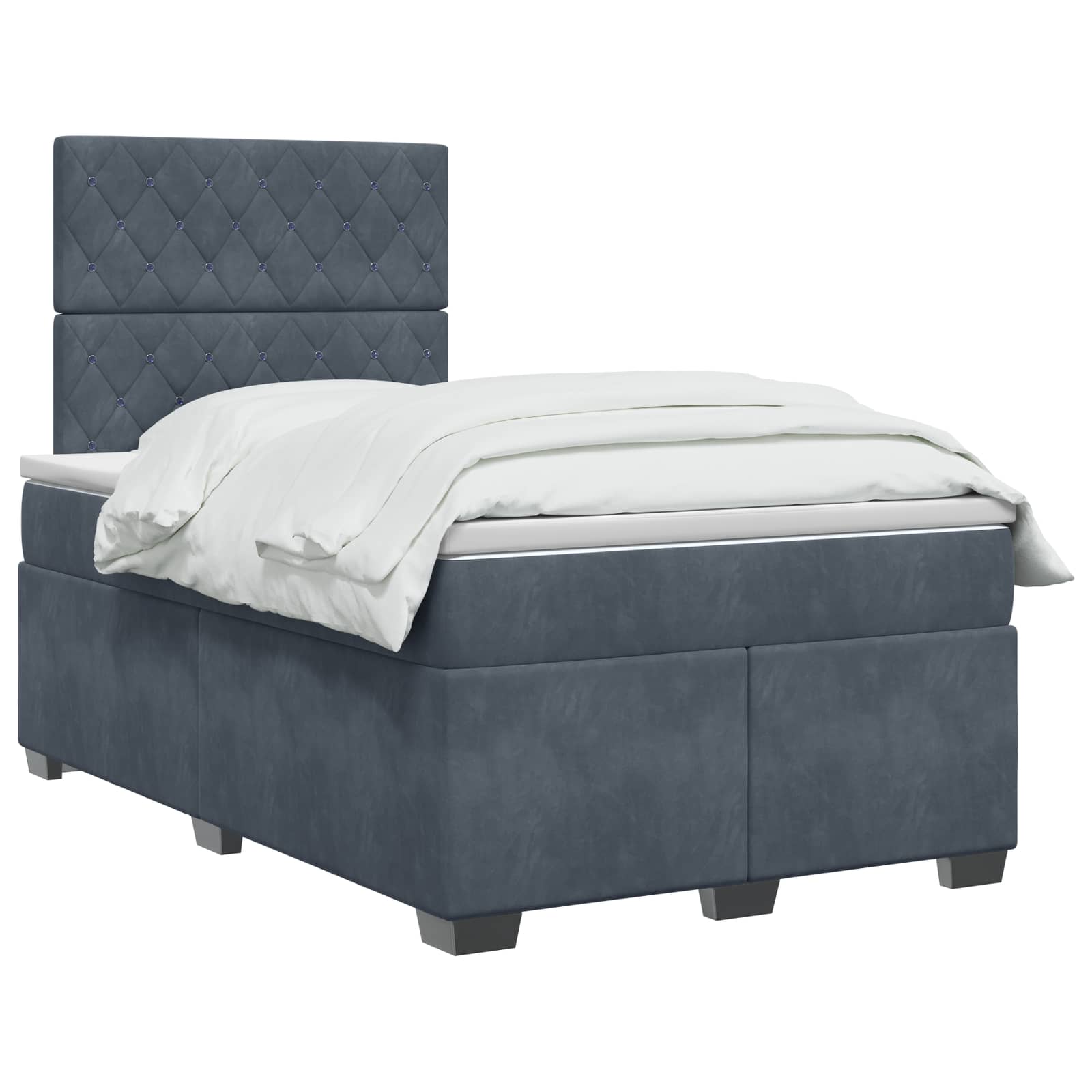 Κρεβάτι box spring με στρώμα Σκούρο Γκρι 120 x 190 cm Βελούδο - Pakobazaar