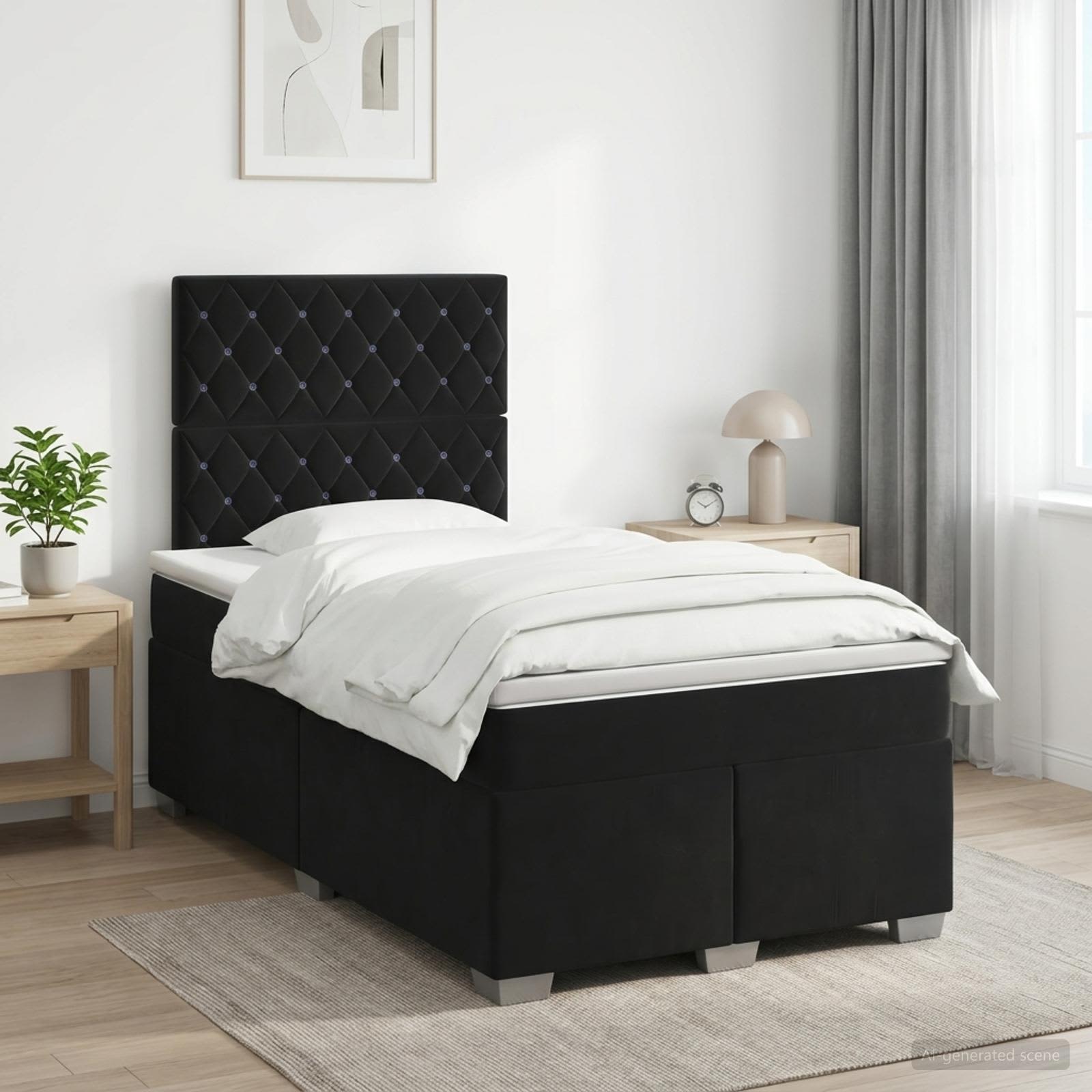 Κρεβάτι box spring με στρώμα Μαύρο 120 x 190 cm Βελούδο - Pakobazaar