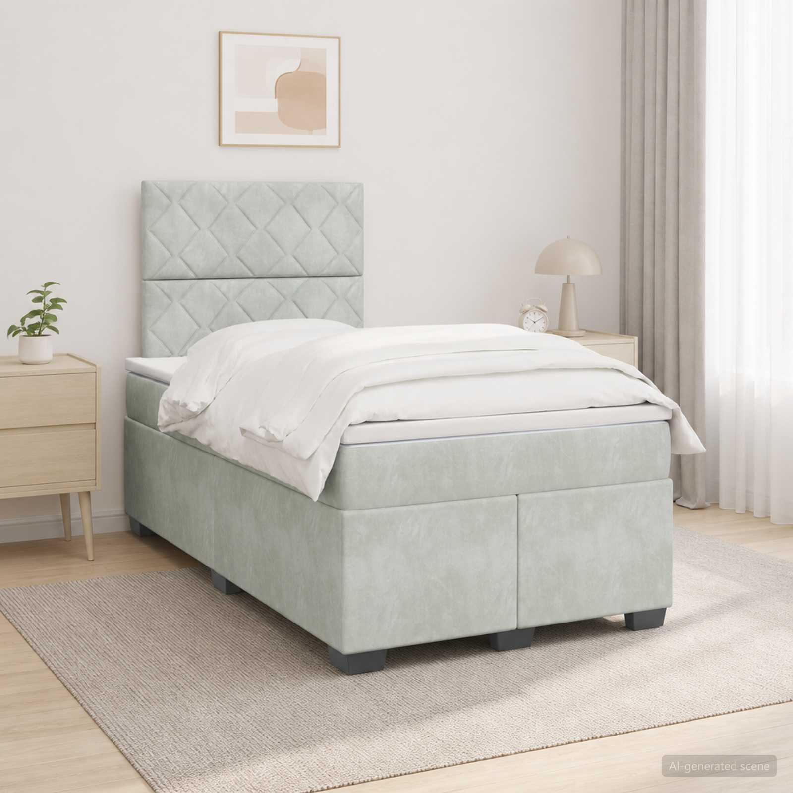 Κρεβάτι box spring με στρώμα Ανοιχτό γκρι 120 x 190 cm Βελούδο - Pakobazaar
