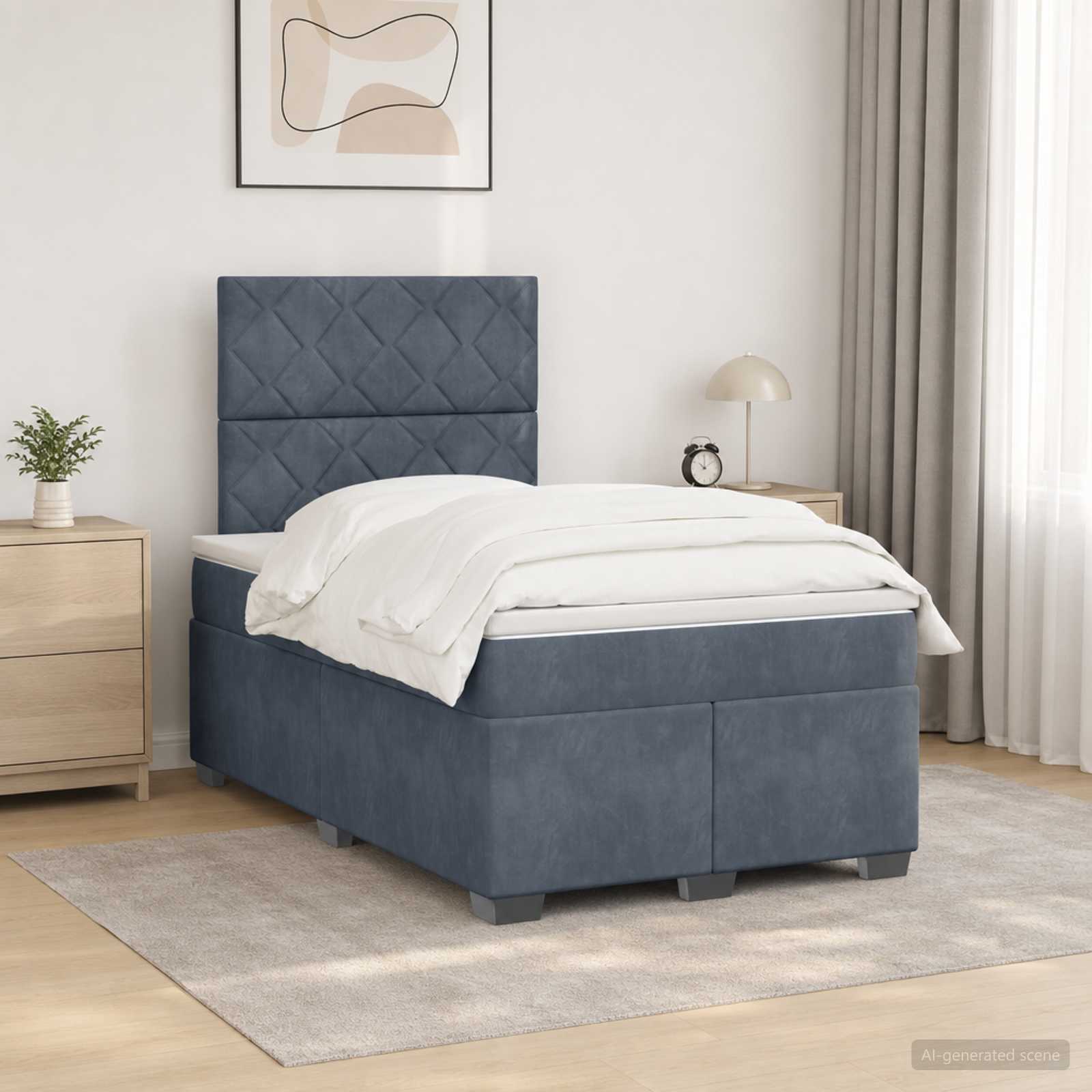 Κρεβάτι box spring με στρώμα Σκούρο Γκρι 120 x 200 cm Βελούδο