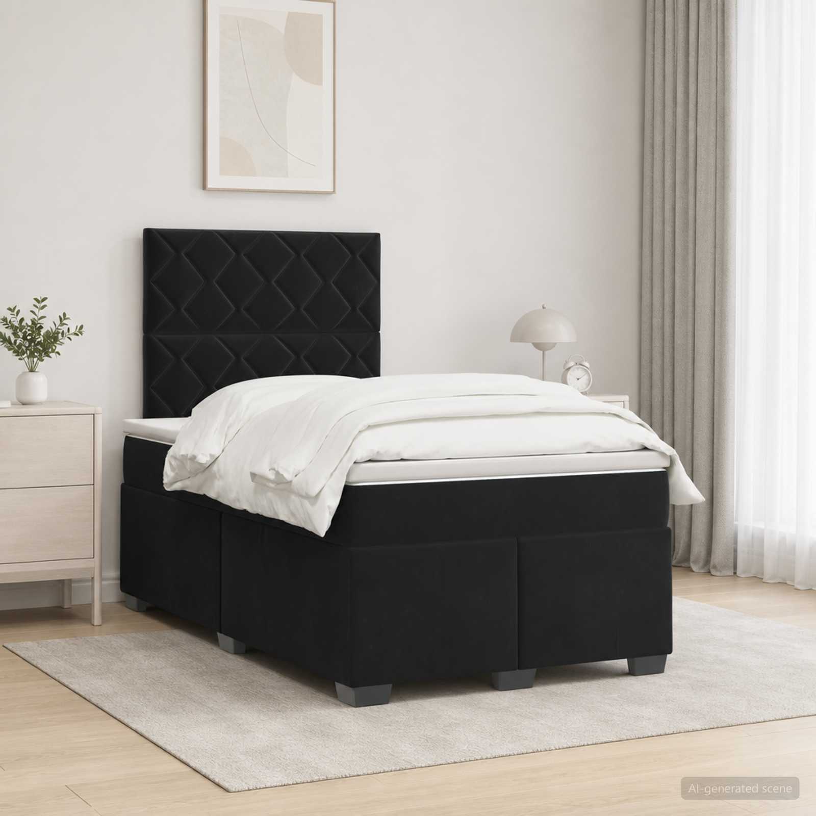 Κρεβάτι box spring με στρώμα Μαύρο 120 x 200 cm Βελούδο - Pakobazaar