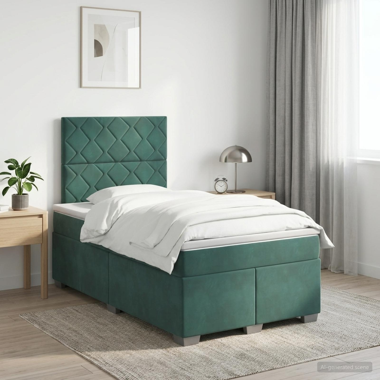 Κρεβάτι box spring με στρώμα Σκούρο Πράσινο 120 x 200 cm