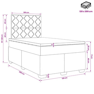 Κρεβάτι box spring με στρώμα Ανοιχτό γκρι 120 x 200 cm Βελούδο - Pakobazaar