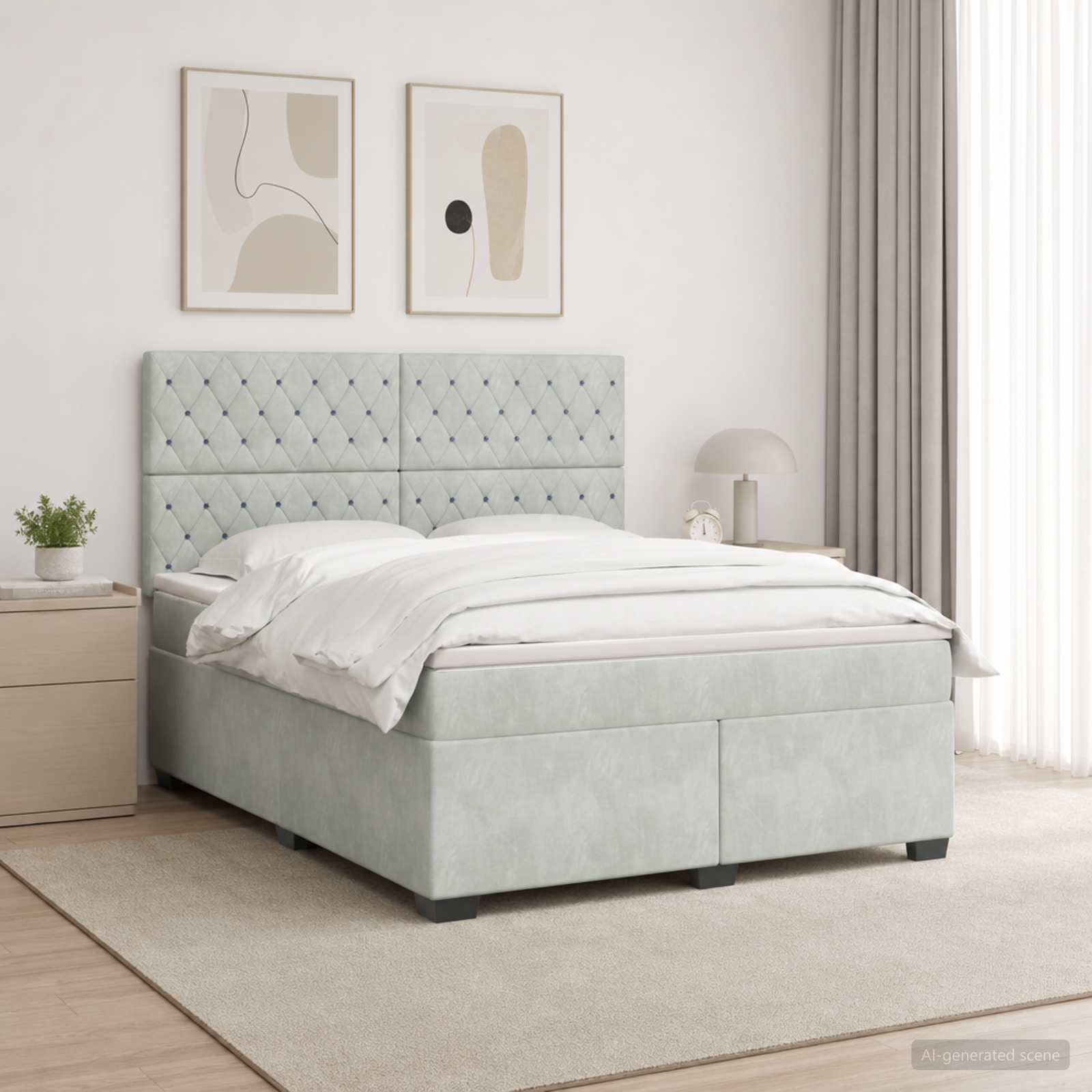 Κρεβάτι box spring με στρώμα Ανοιχτό γκρι 160 x 200 cm Βελούδο - Pakobazaar
