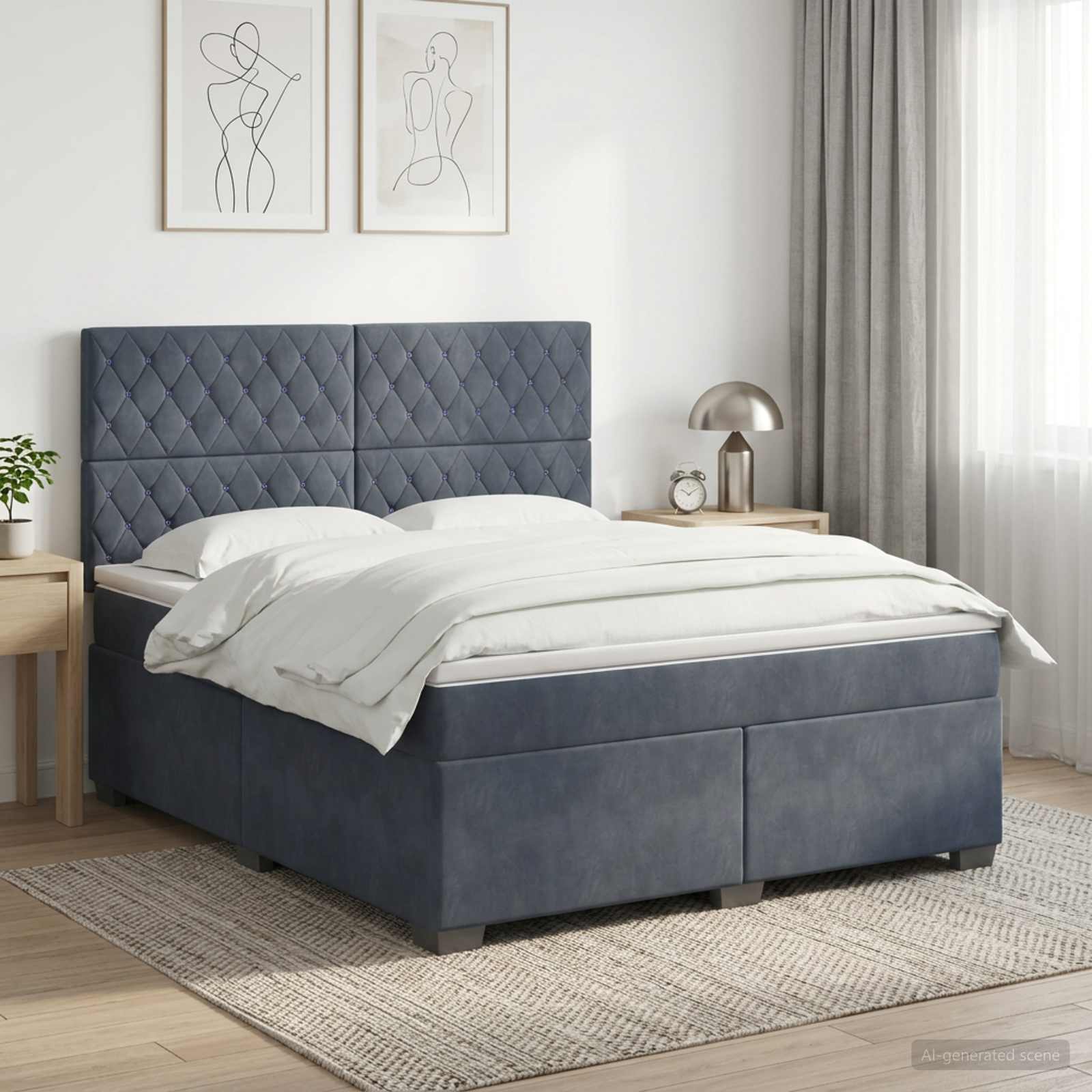 Κρεβάτι box spring με στρώμα Σκούρο Γκρι 180 x 200 cm Βελούδο - Pakobazaar