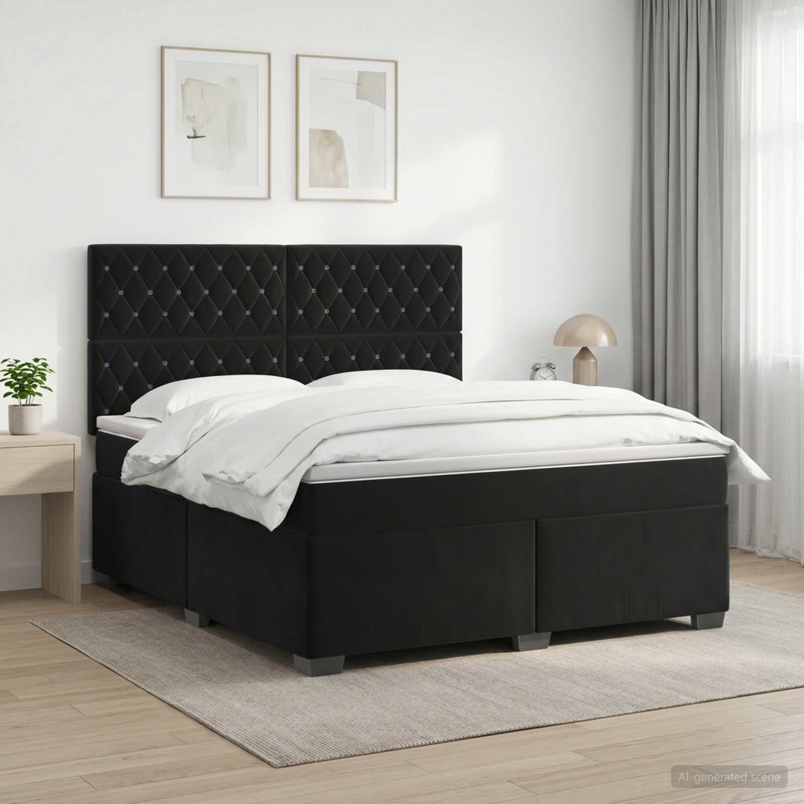 Κρεβάτι box spring με στρώμα Μαύρο 160 x 200 cm Βελούδο - Pakobazaar