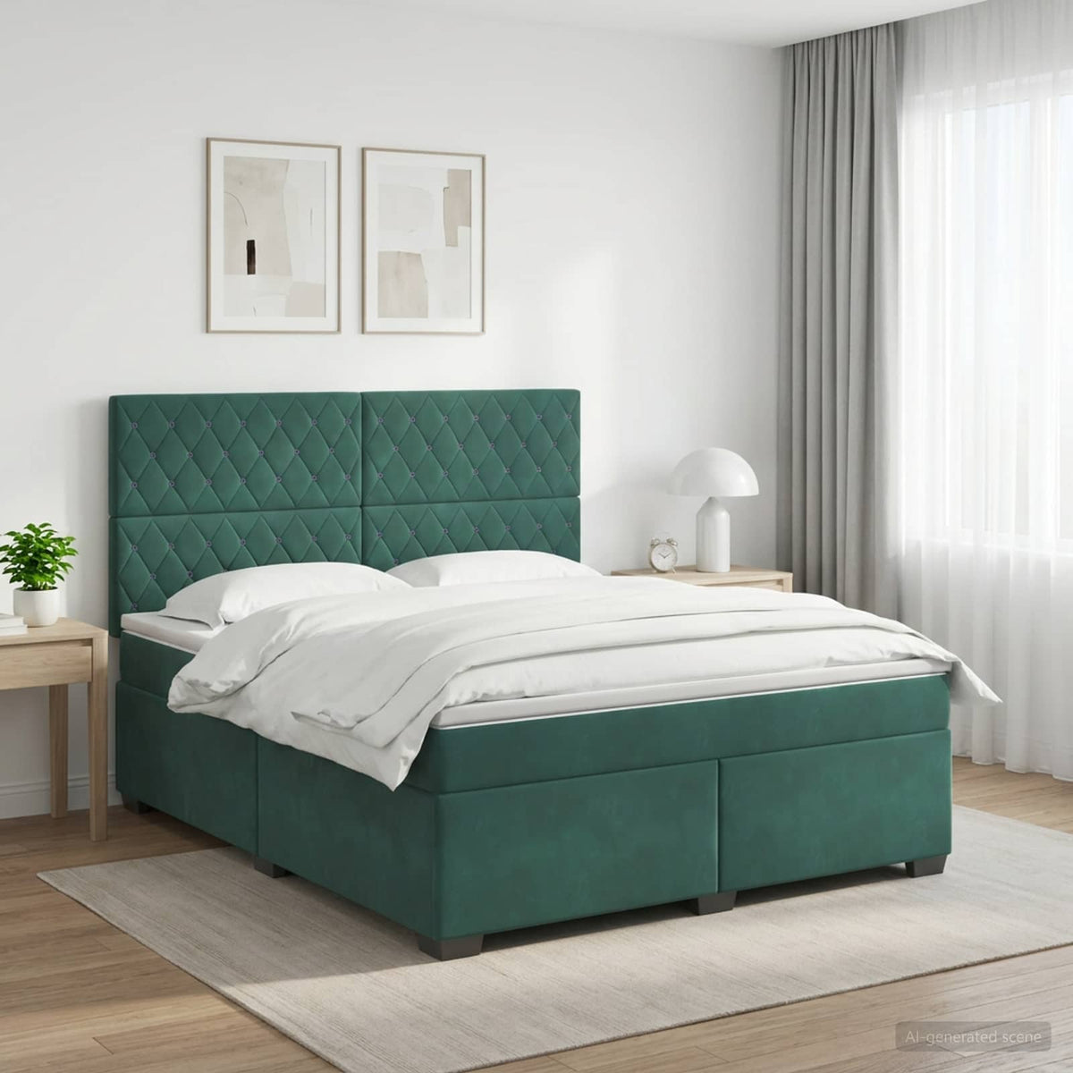 Κρεβάτι box spring με στρώμα Σκούρο Πράσινο 160 x 200 cm