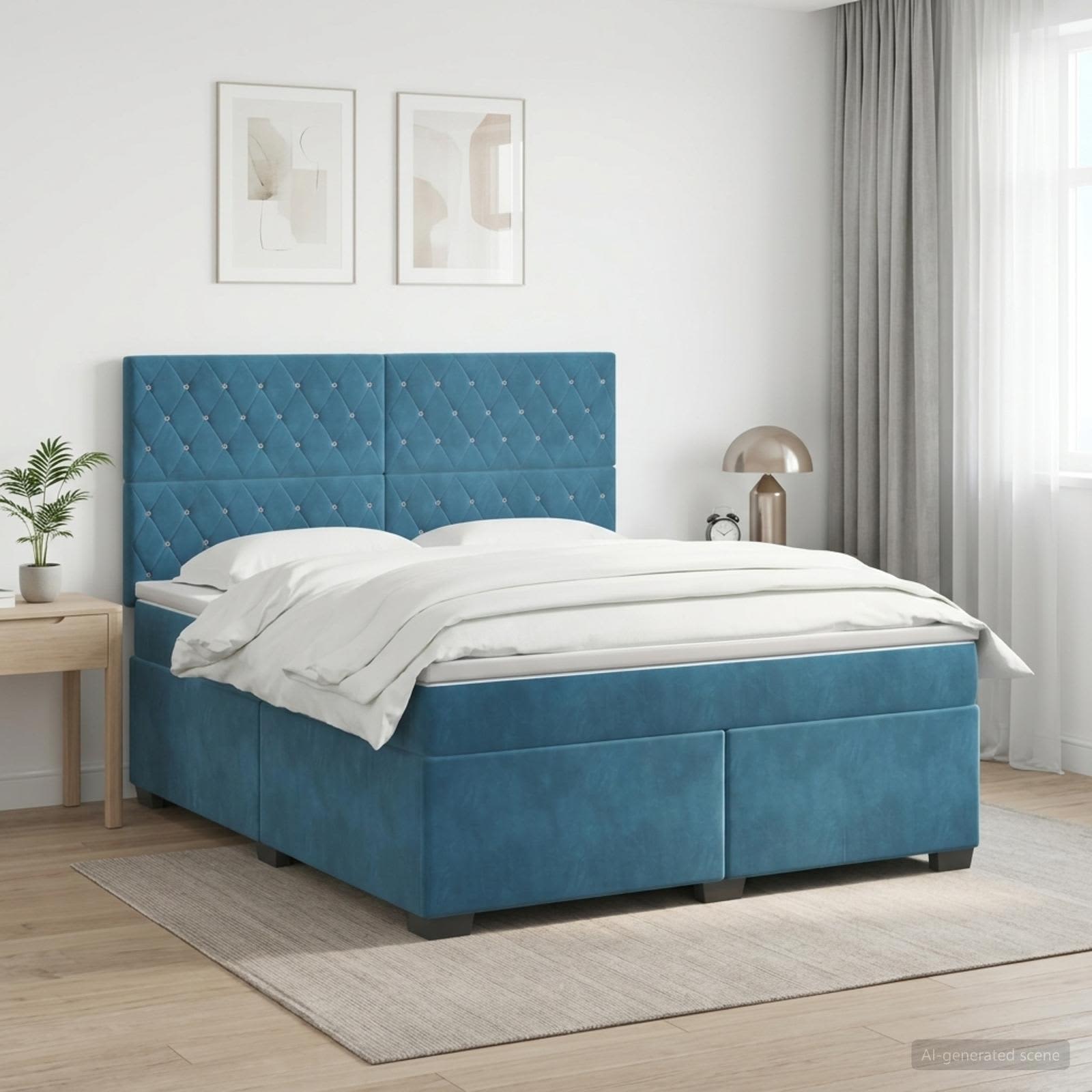 Κρεβάτι box spring με στρώμα Μπλε 160 x 200 cm Βελούδο - Pakobazaar