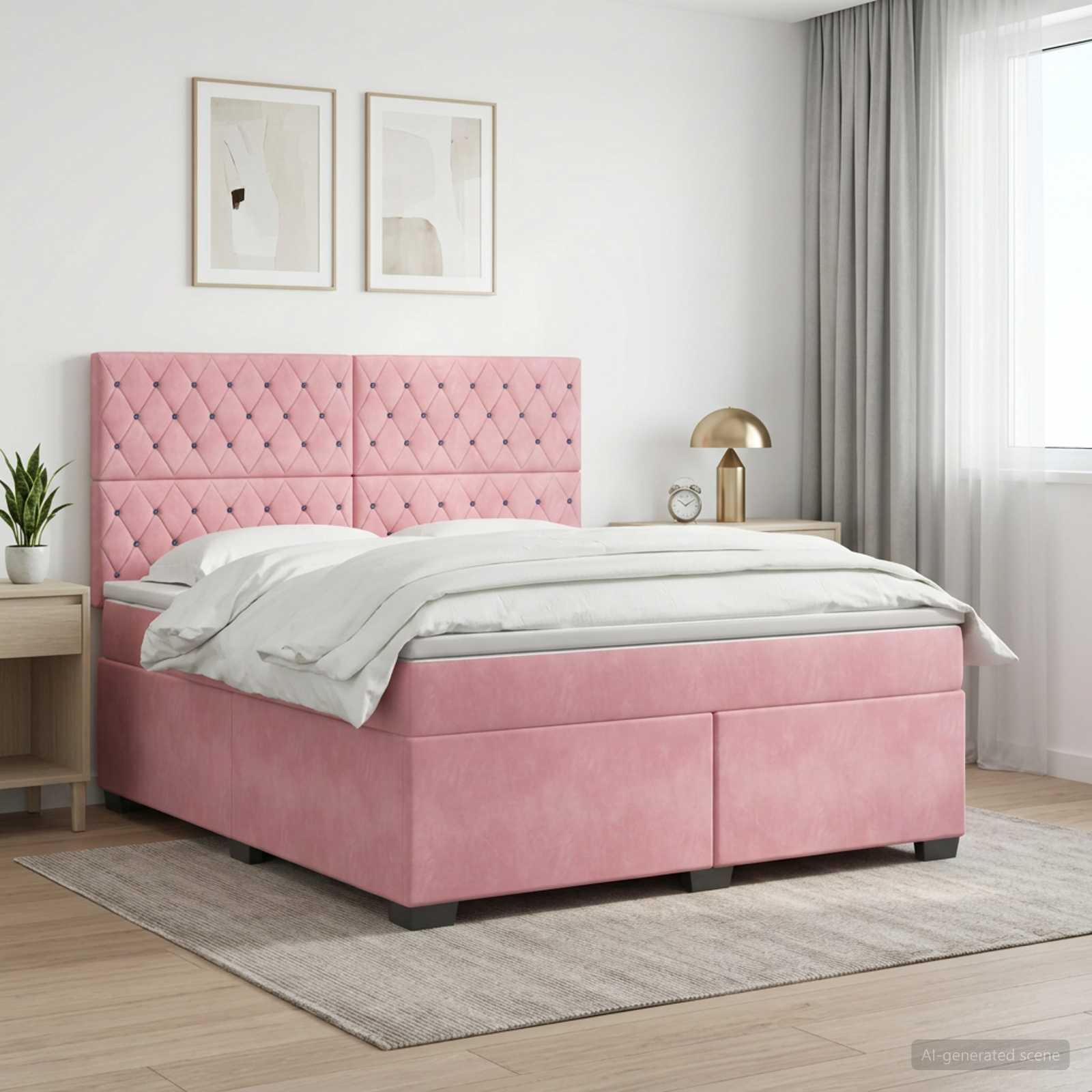 Κρεβάτι box spring με στρώμα Ροζ 160 x 200 cm Βελούδο - Pakobazaar