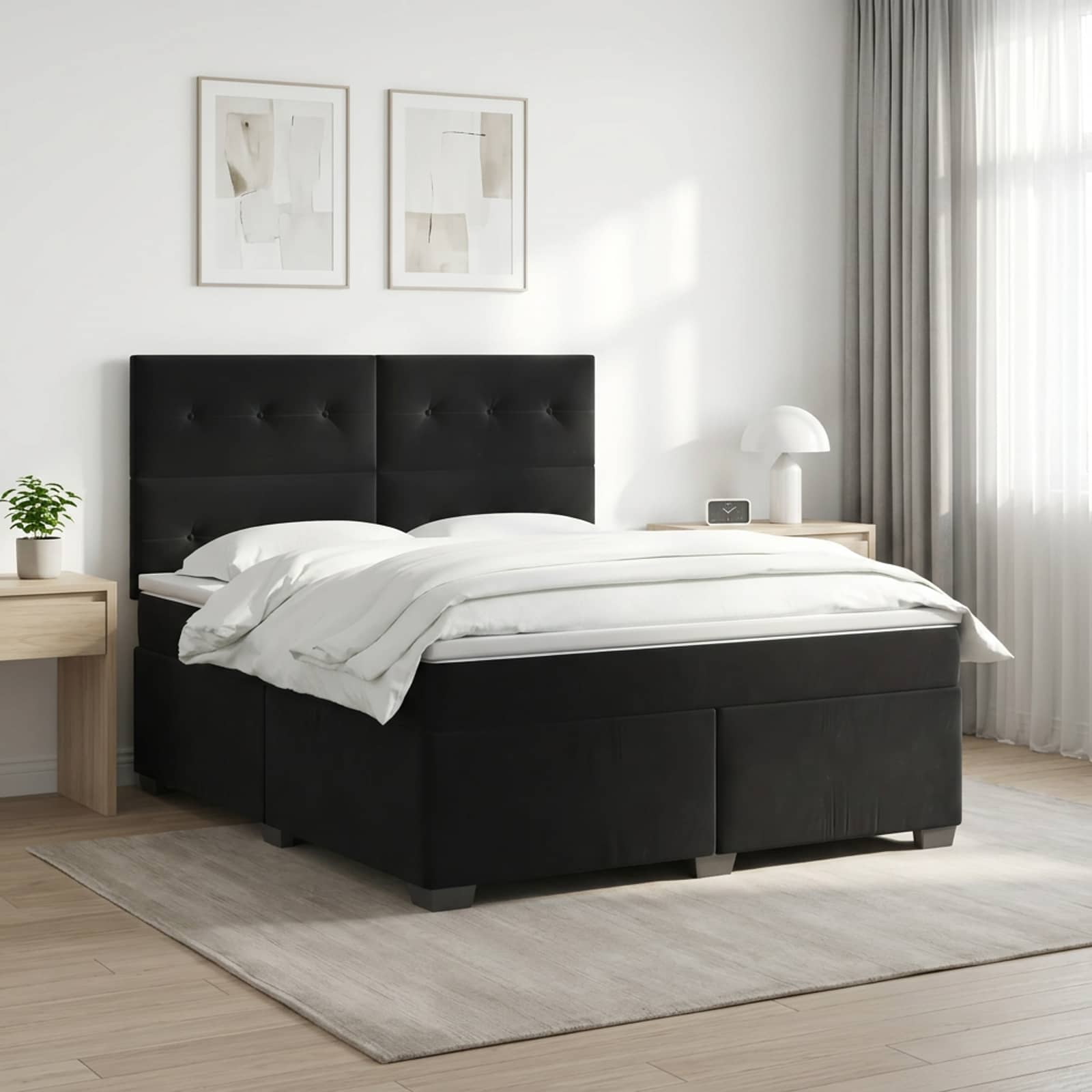 Κρεβάτι box spring με στρώμα Μαύρο 160 x 200 cm Βελούδο - Pakobazaar