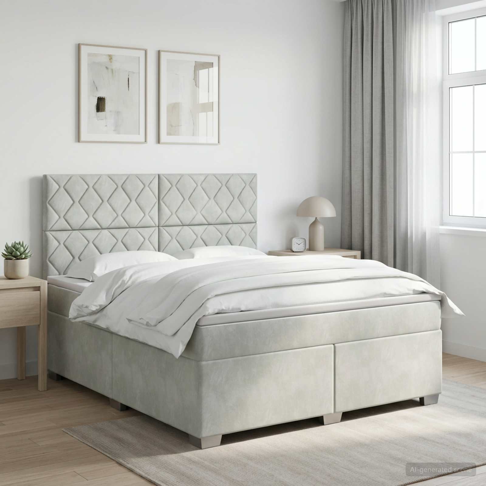 Κρεβάτι box spring με στρώμα Ανοιχτό γκρι 160 x 200 cm Βελούδο - Pakobazaar