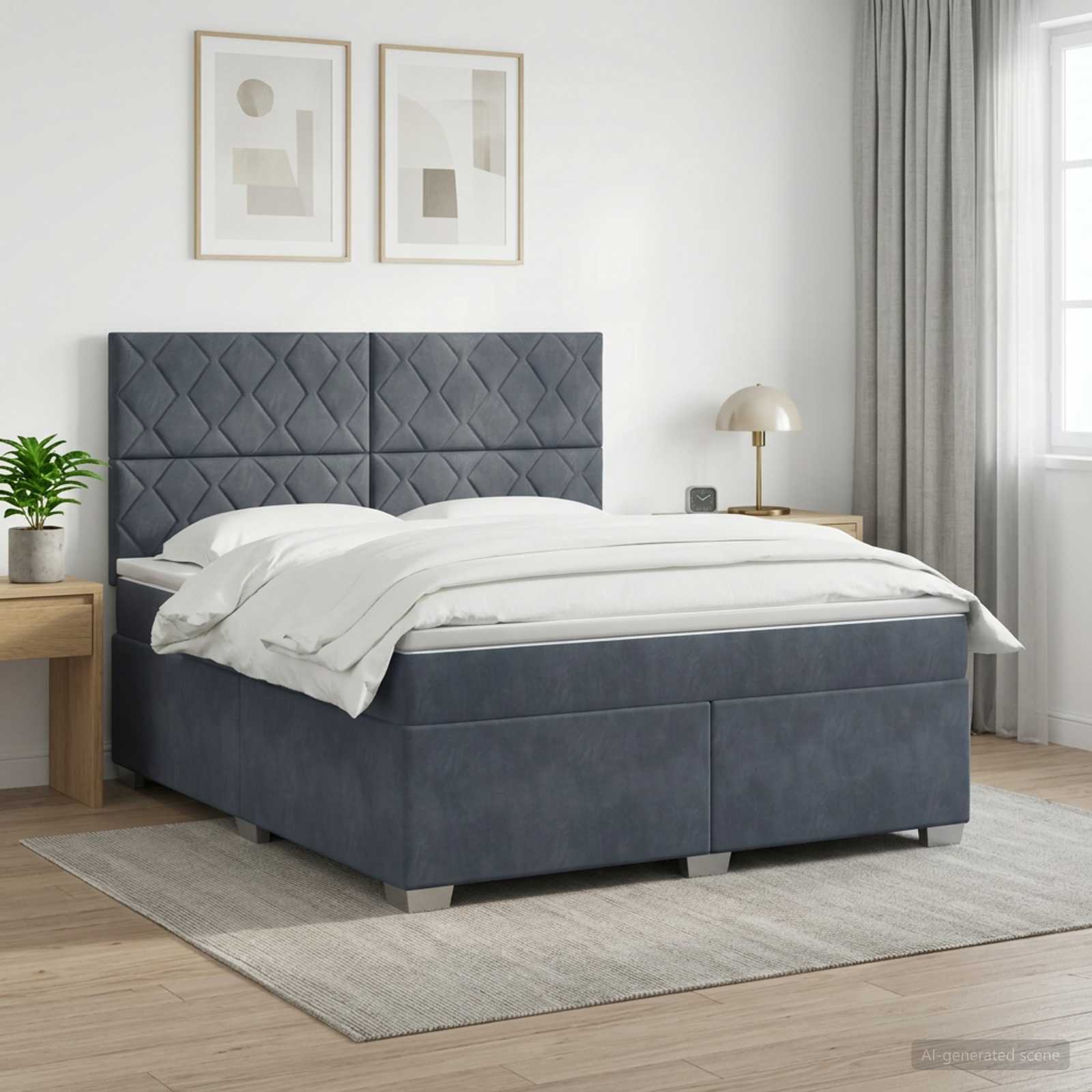 Κρεβάτι box spring με στρώμα Σκούρο Γκρι 140 x 190 cm Βελούδο