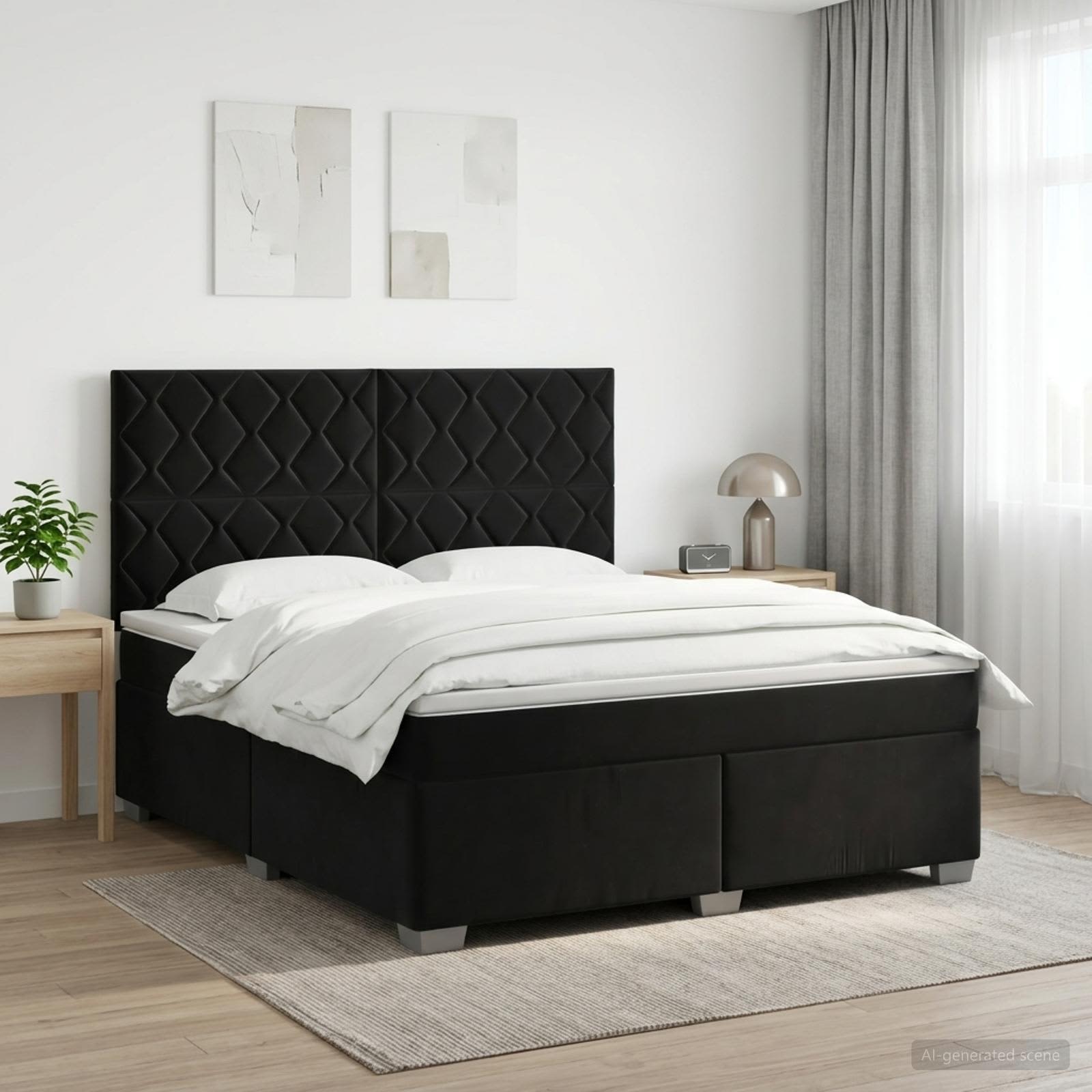 Κρεβάτι box spring με στρώμα Μαύρο 140 x 200 cm Βελούδο - Pakobazaar