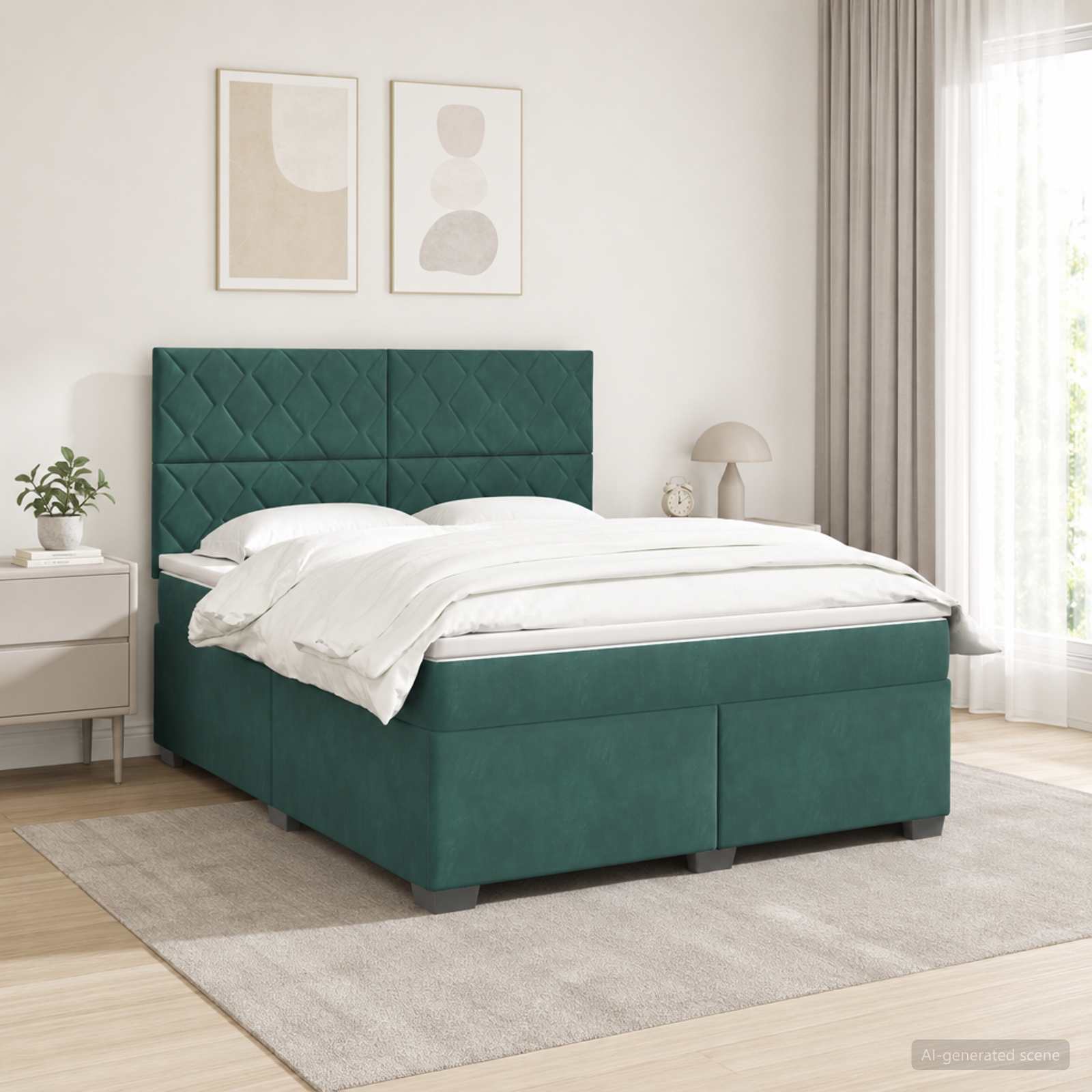 Κρεβάτι box spring με στρώμα Σκούρο Πράσινο 160 x 200 cm - Pakobazaar