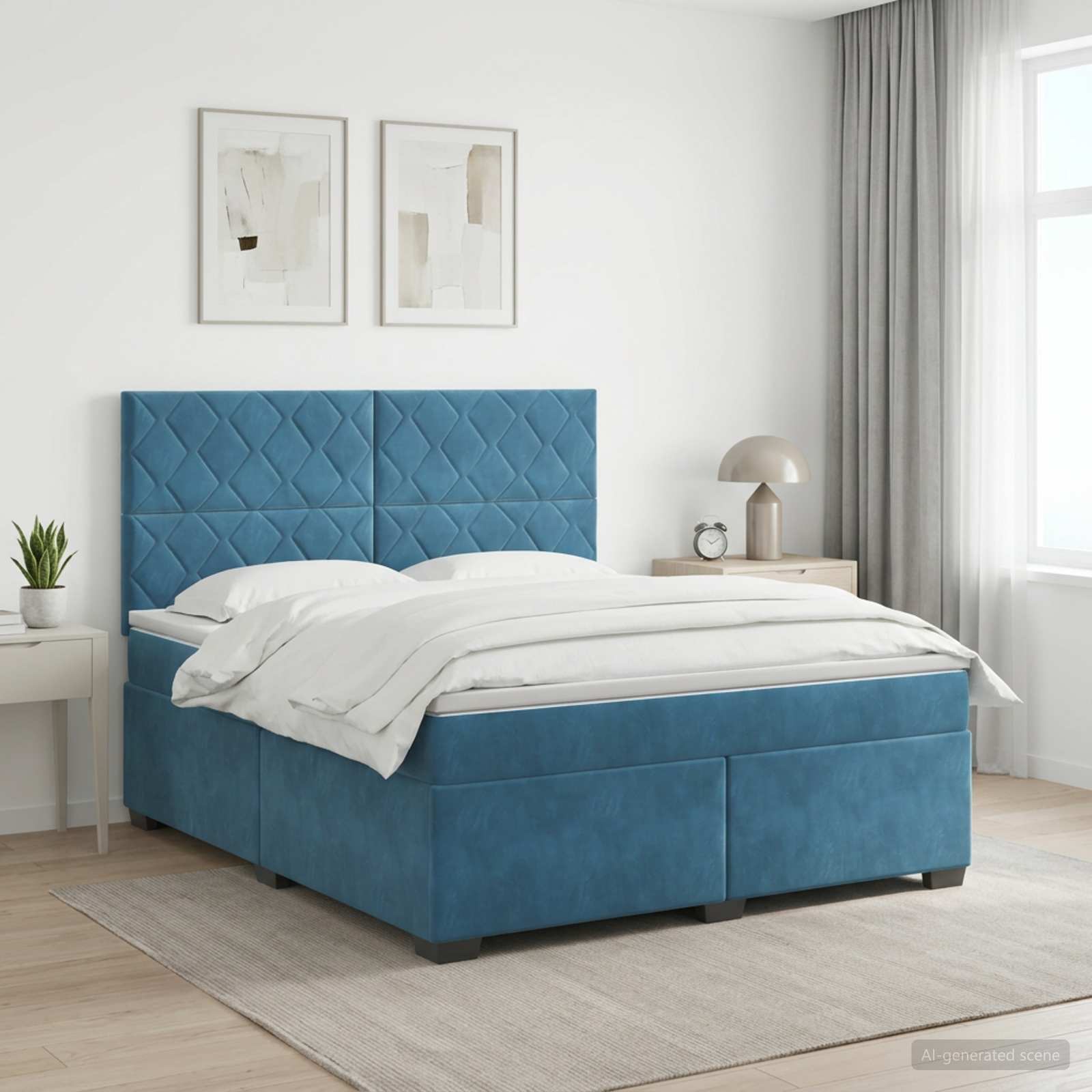 Κρεβάτι box spring με στρώμα Μπλε 140 x 190 cm Βελούδο