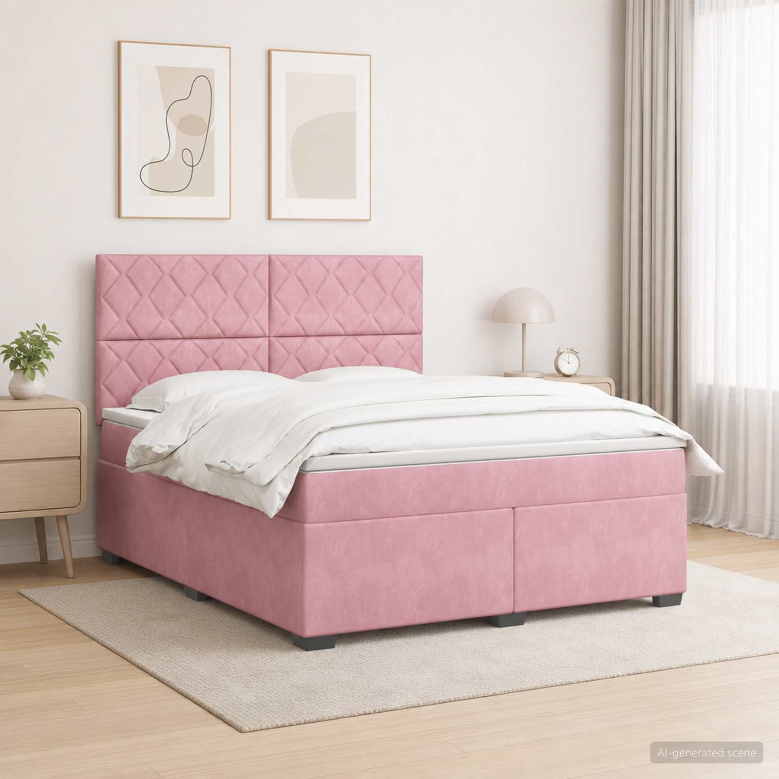 Κρεβάτι box spring με στρώμα Ροζ 160 x 200 cm Βελούδο - Pakobazaar