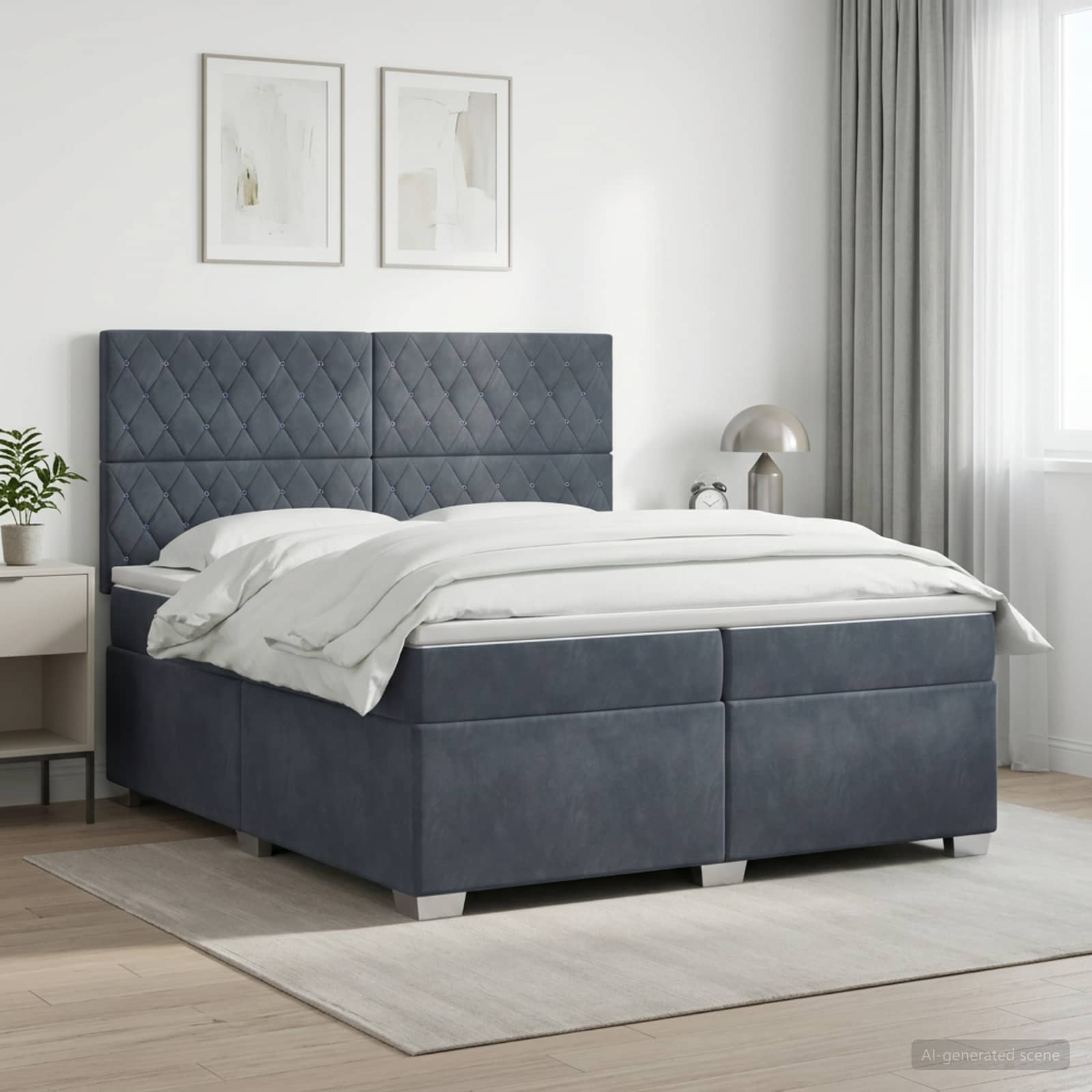 Κρεβάτι box spring με στρώμα Σκούρο Γκρι 200 x 200 cm Βελούδο - Pakobazaar