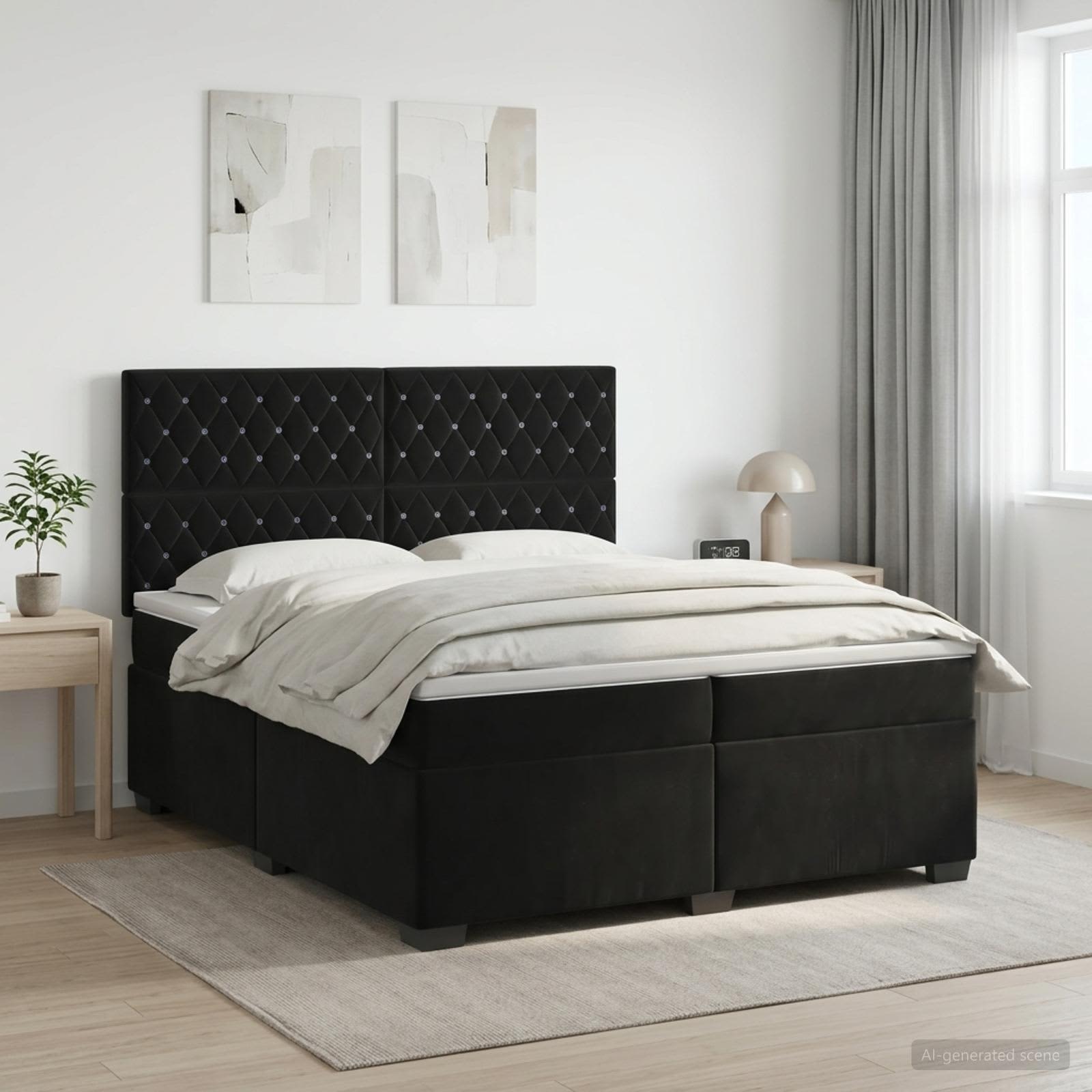Κρεβάτι box spring με στρώμα Μαύρο 200 x 200 cm Βελούδο - Pakobazaar