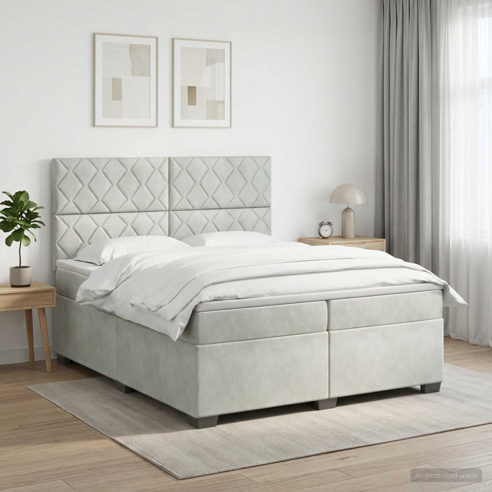 Κρεβάτι box spring με στρώμα Ανοιχτό γκρι 200 x 200 cm Βελούδο - Pakobazaar