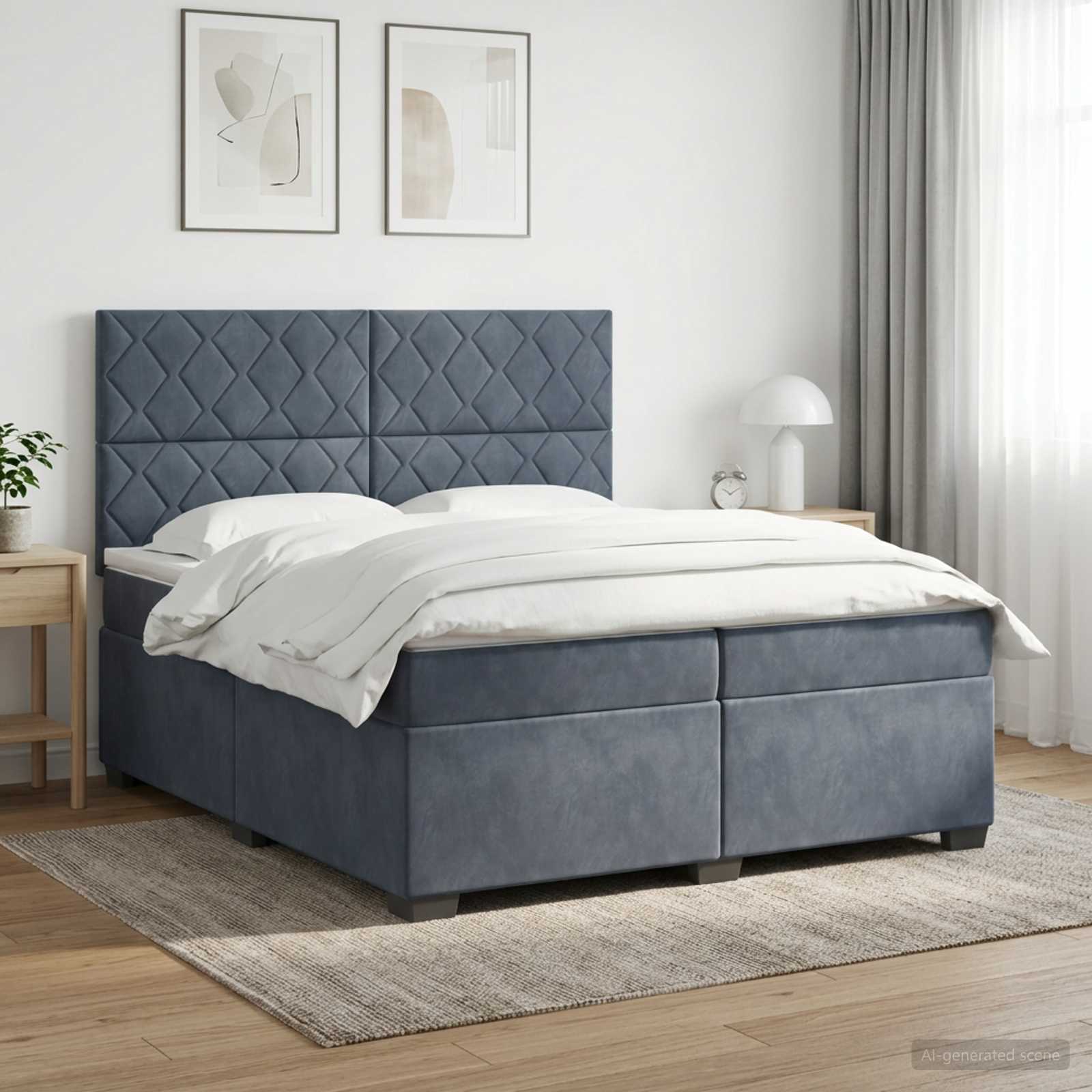 Κρεβάτι box spring με στρώμα Σκούρο Γκρι 200 x 200 cm Βελούδο