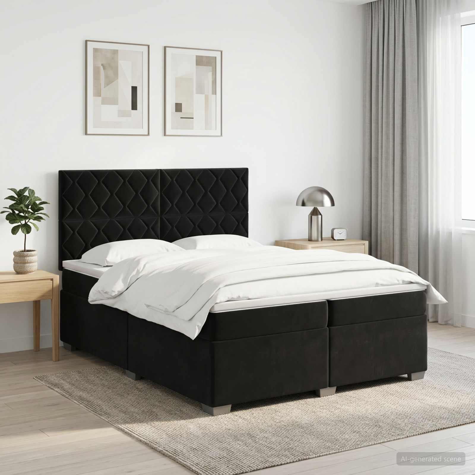 Κρεβάτι box spring με στρώμα Μαύρο 200 x 200 cm Βελούδο - Pakobazaar