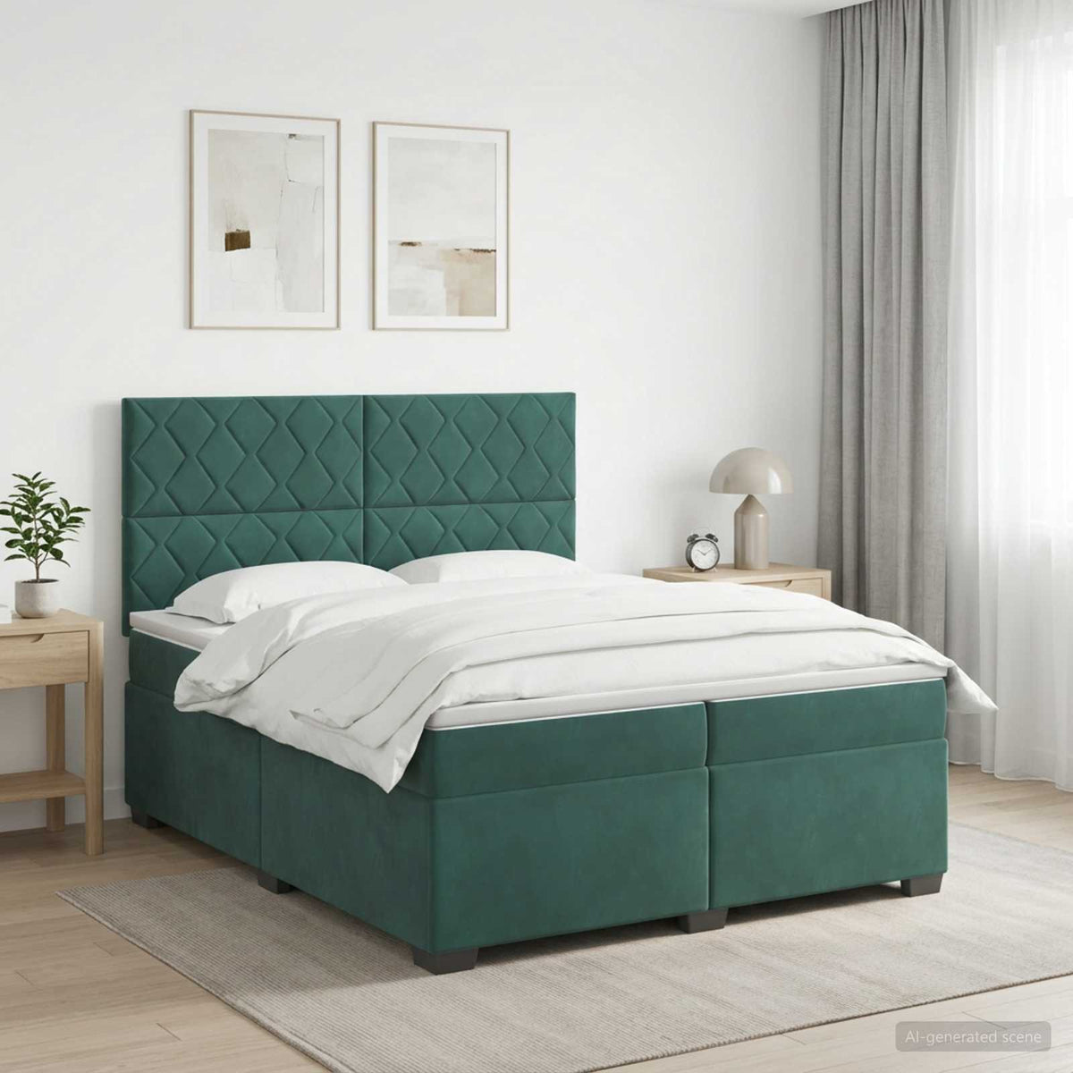 Κρεβάτι box spring με στρώμα Σκούρο Πράσινο 200 x 200 cm - Pakobazaar