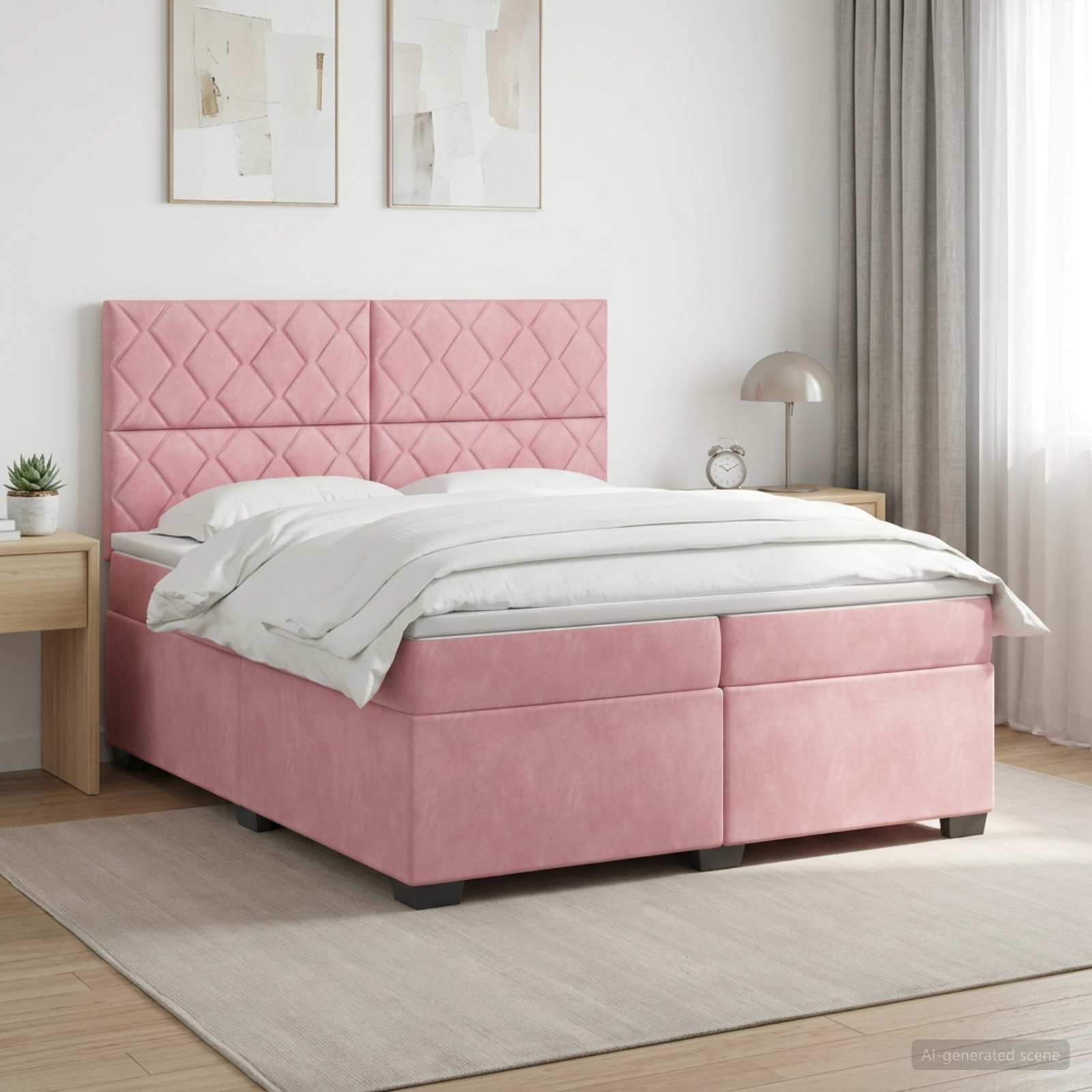 Κρεβάτι box spring με στρώμα Ροζ 200 x 200 cm Βελούδο - Pakobazaar