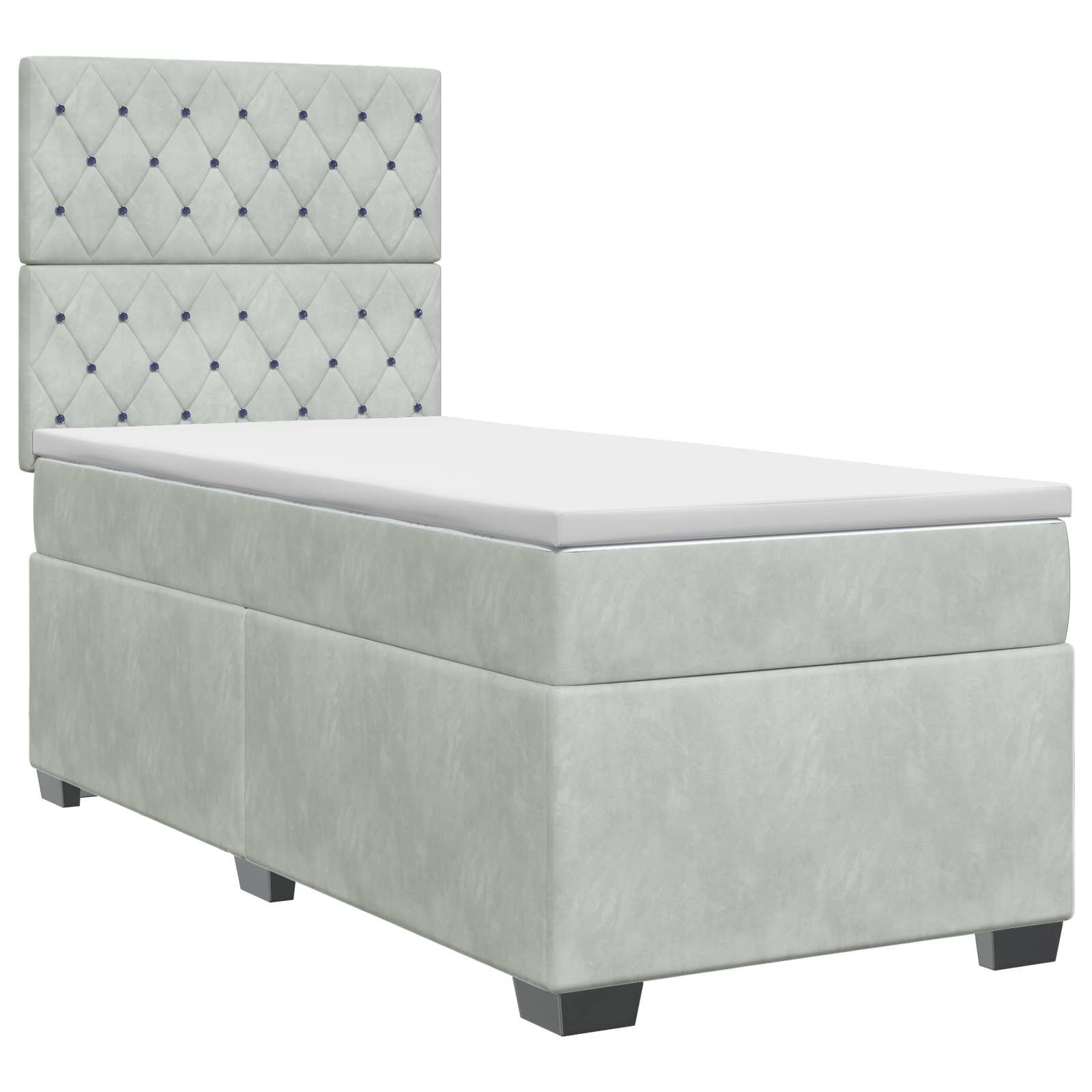 Κρεβάτι box spring με στρώμα Ανοιχτό γκρι Μονό Βελούδο - Pakobazaar